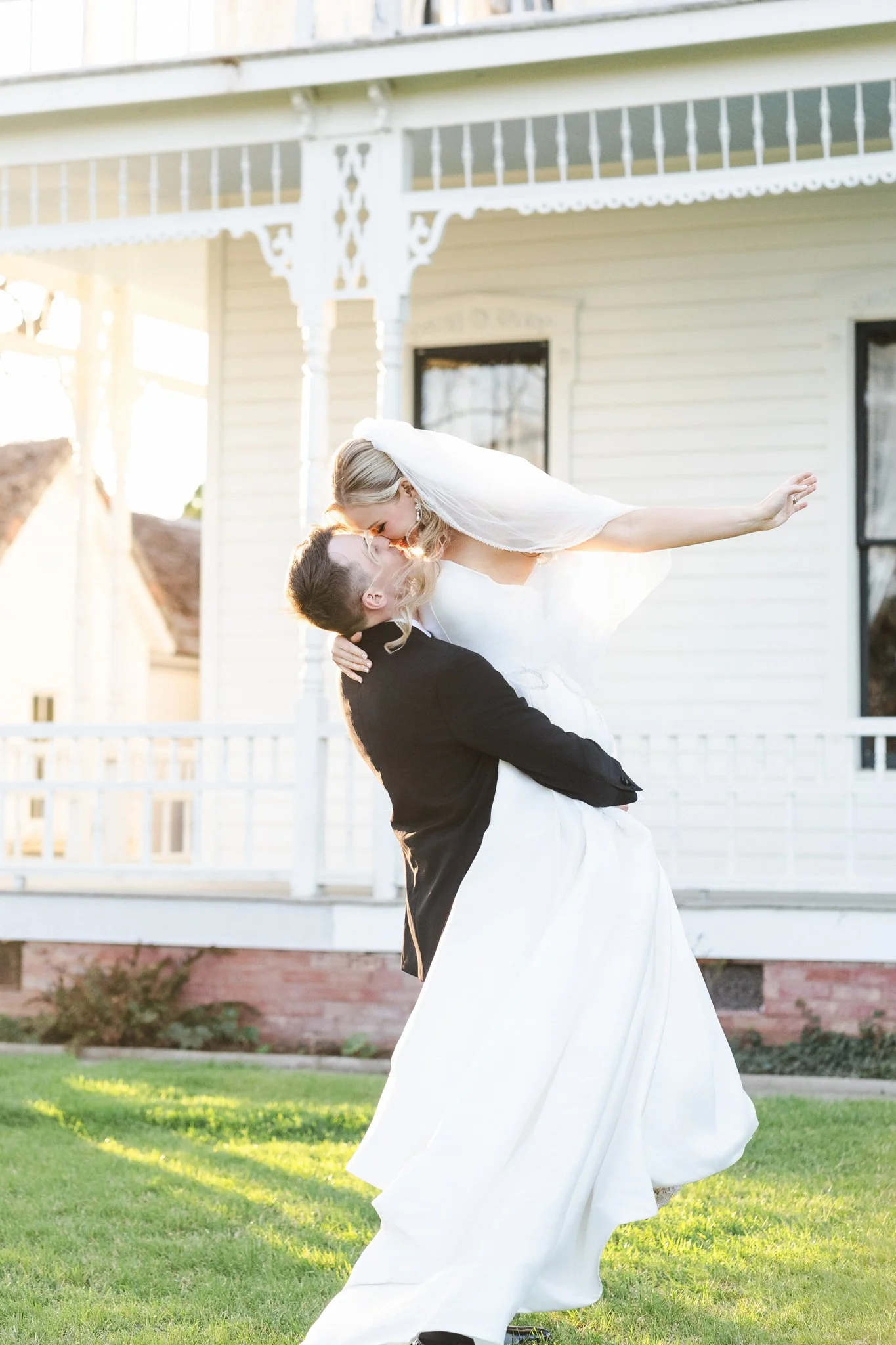 Bride and Groom Golden Hour Lift Romantic Shot by Photos by Mkay at Barr Mansion