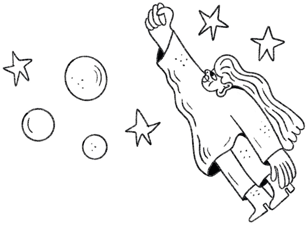 Character flying among planets and starts - Lauri Simonin