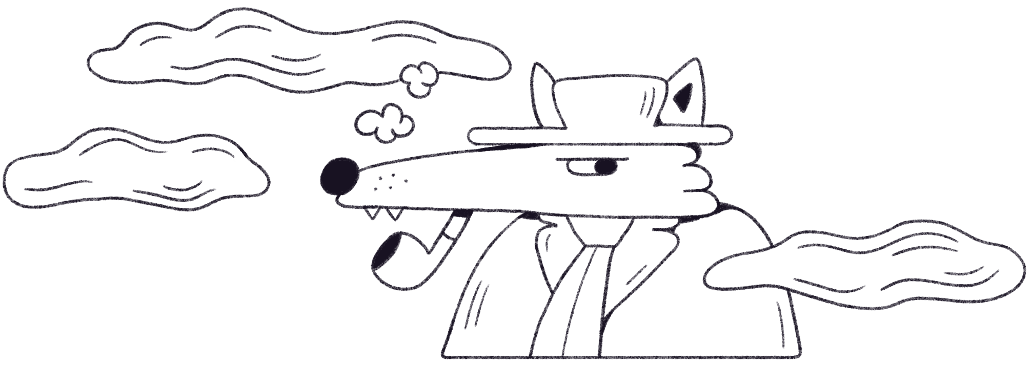 Illustrated dog dressed as a detective smoking a pipe - Lauri Simonin