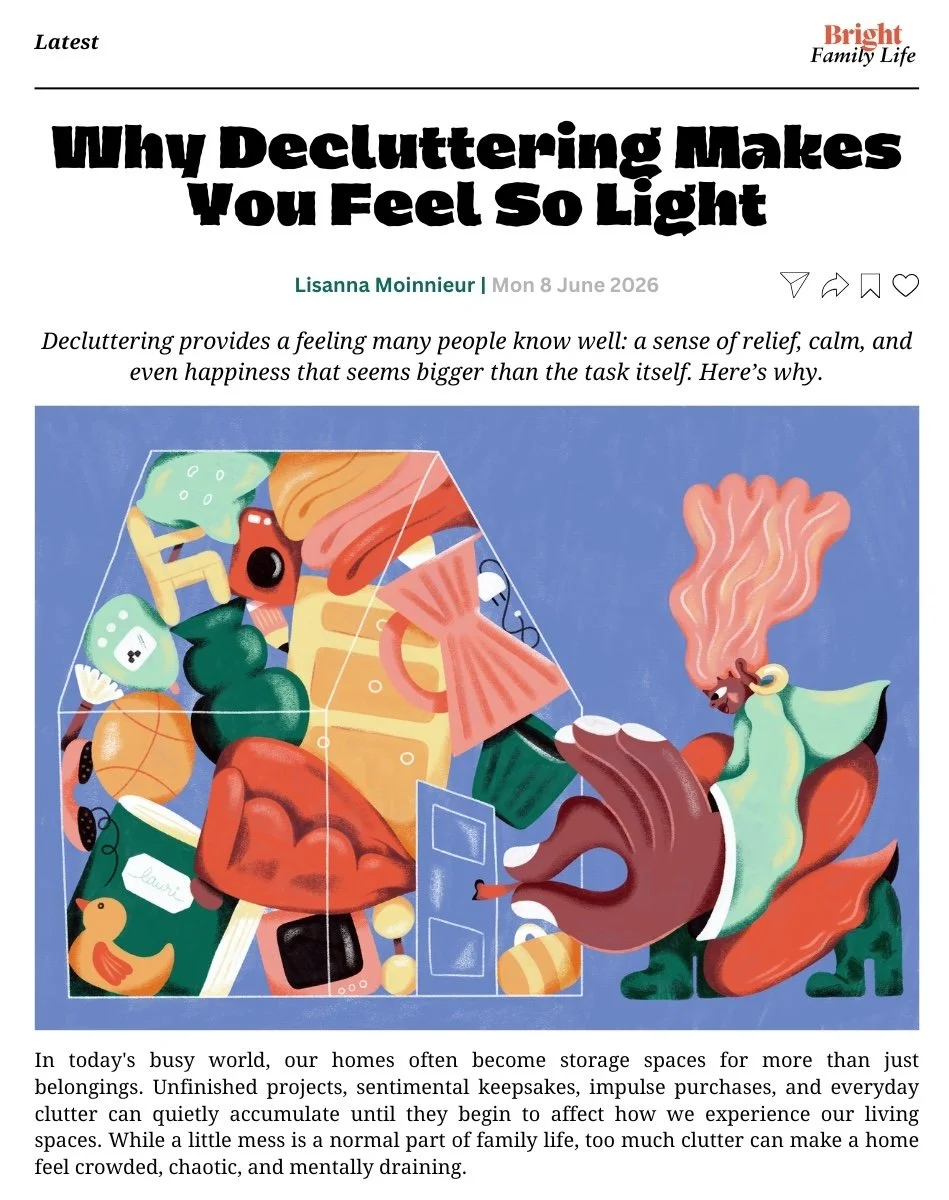 Illustrated article about decluttering with a hero illustration