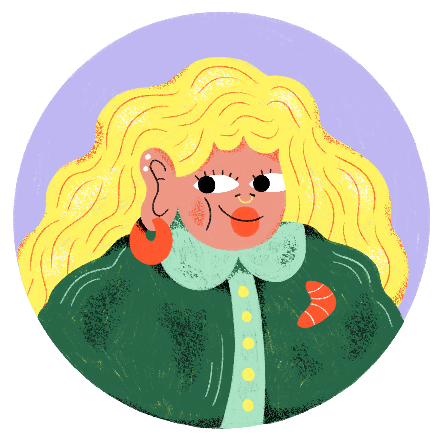 Illustrated woman looking over to her right