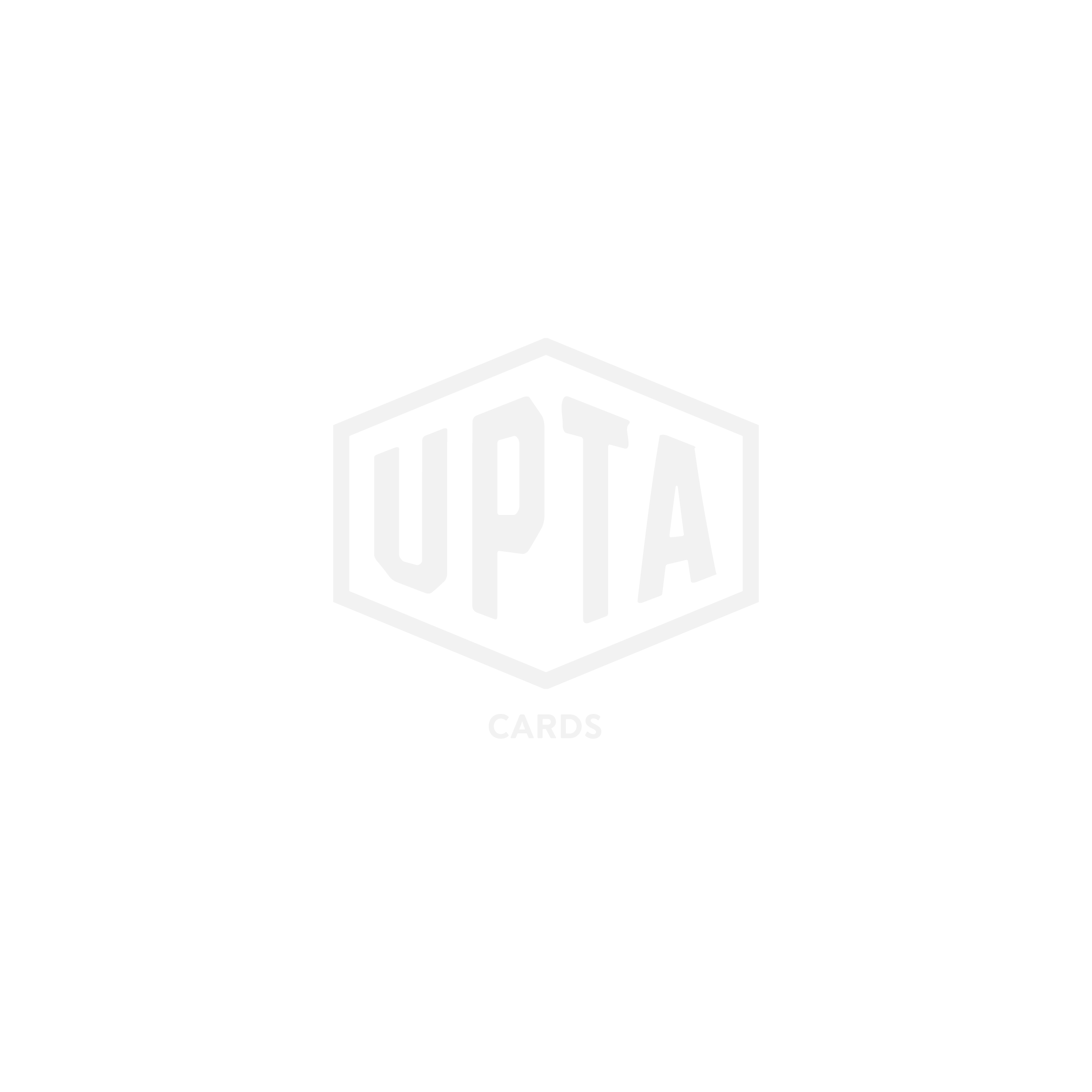 Logo of UPTA Cards with text inside a hexagonal shape on a black background.