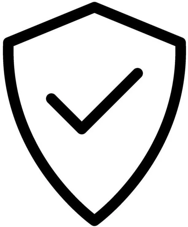 A black outline shield with a checkmark inside.