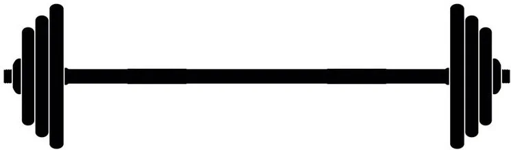 A black barbell with multiple weight plates on each end.