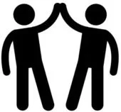 Two stick figures giving each other a high five.