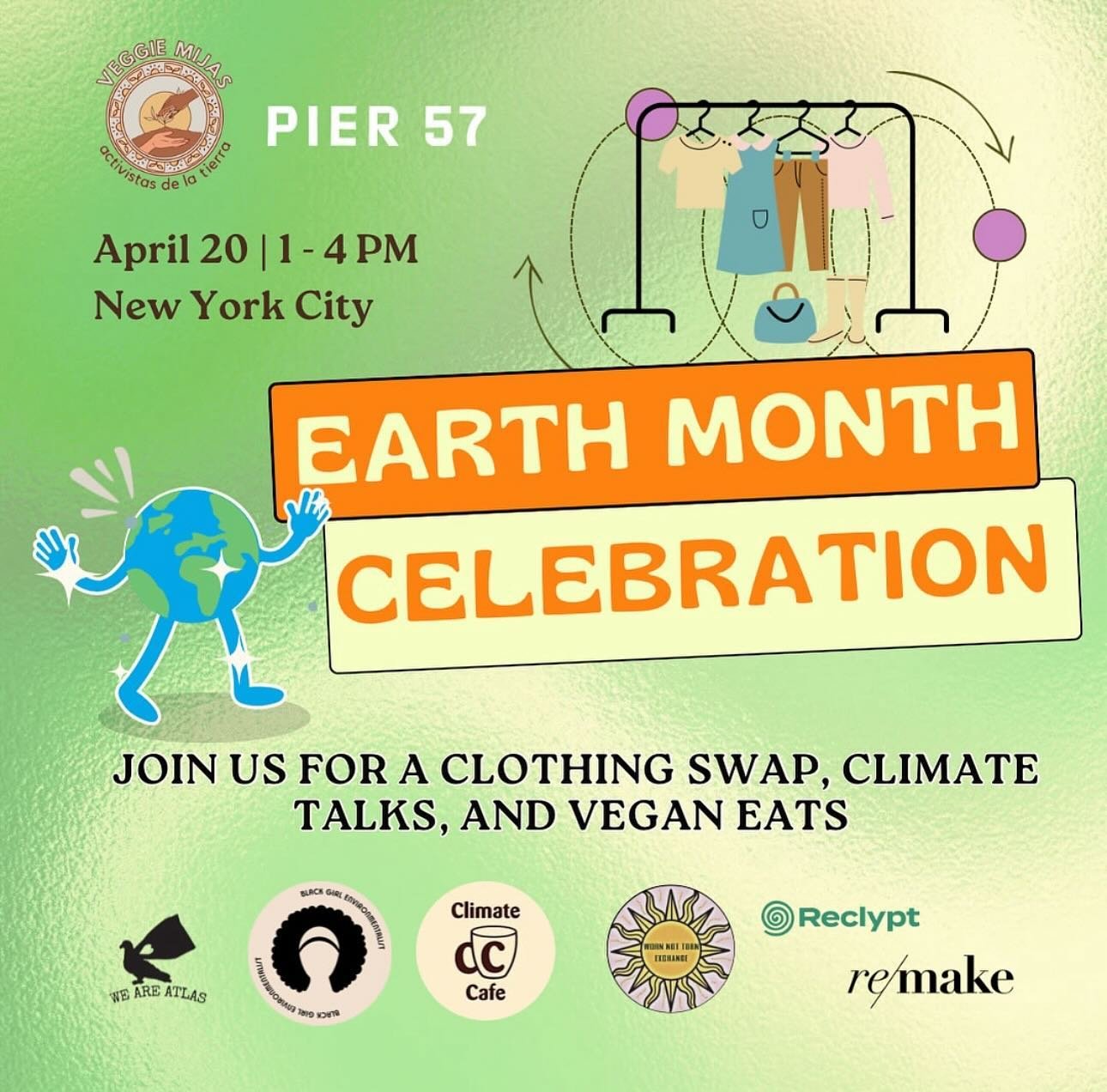 Today is the day! 🌎

Come join us at Pier 57!

Let&rsquo;s come together for EARTH MONTH, pick out some clothes, have inspiring conversations about climate change and meet new people✨