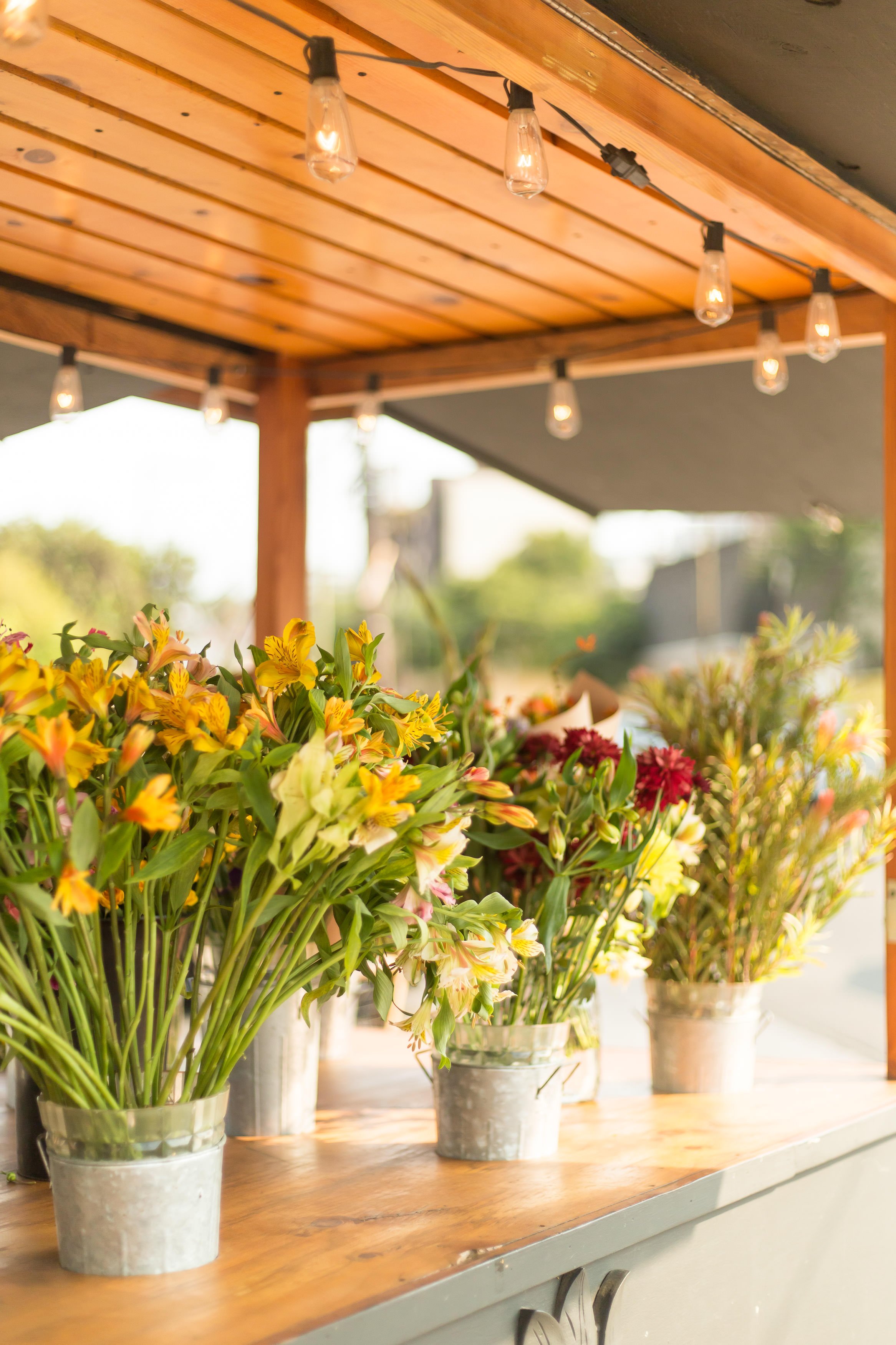 flower vases on outdoor table