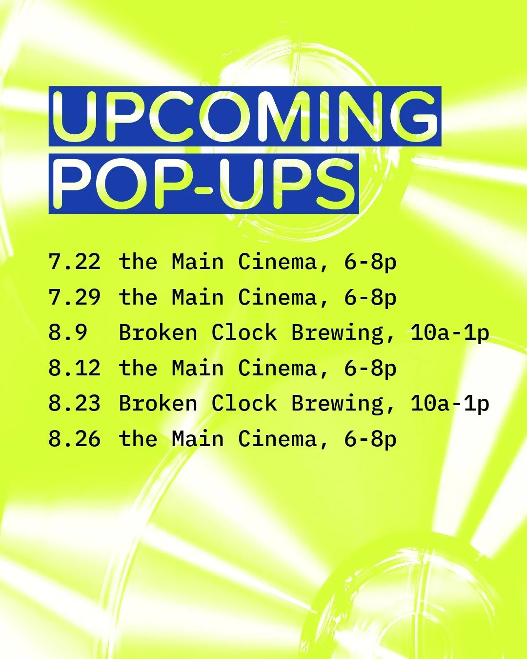 Just like that, we're over the hump, summer-wise. Drop by any of our remaining pop-ups for the season, including our return to @brokenclockbrew in August and our continued haunting of @themaincinema
(And oh by the way, as much as we love you followi
