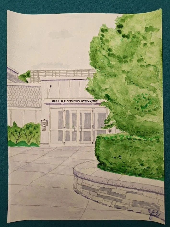 Malta Community Center. Watercolor on paper by Jacqueline Gutierrez.