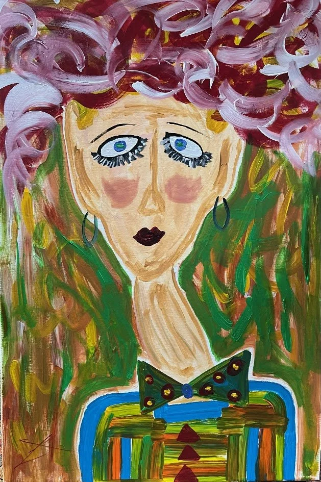 Whimsical Faces -- Zee Zee. Acrylic on canvas by Lisa Santy. This art was selected for a Malta street banner.