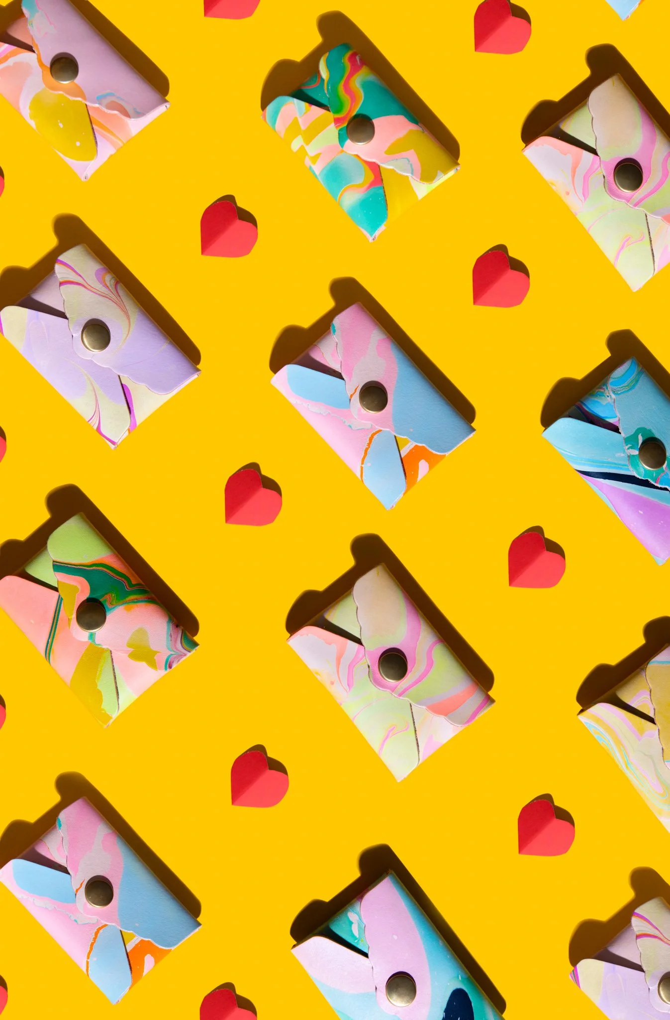 colorful product photography marbled leather mini wallet business card holder