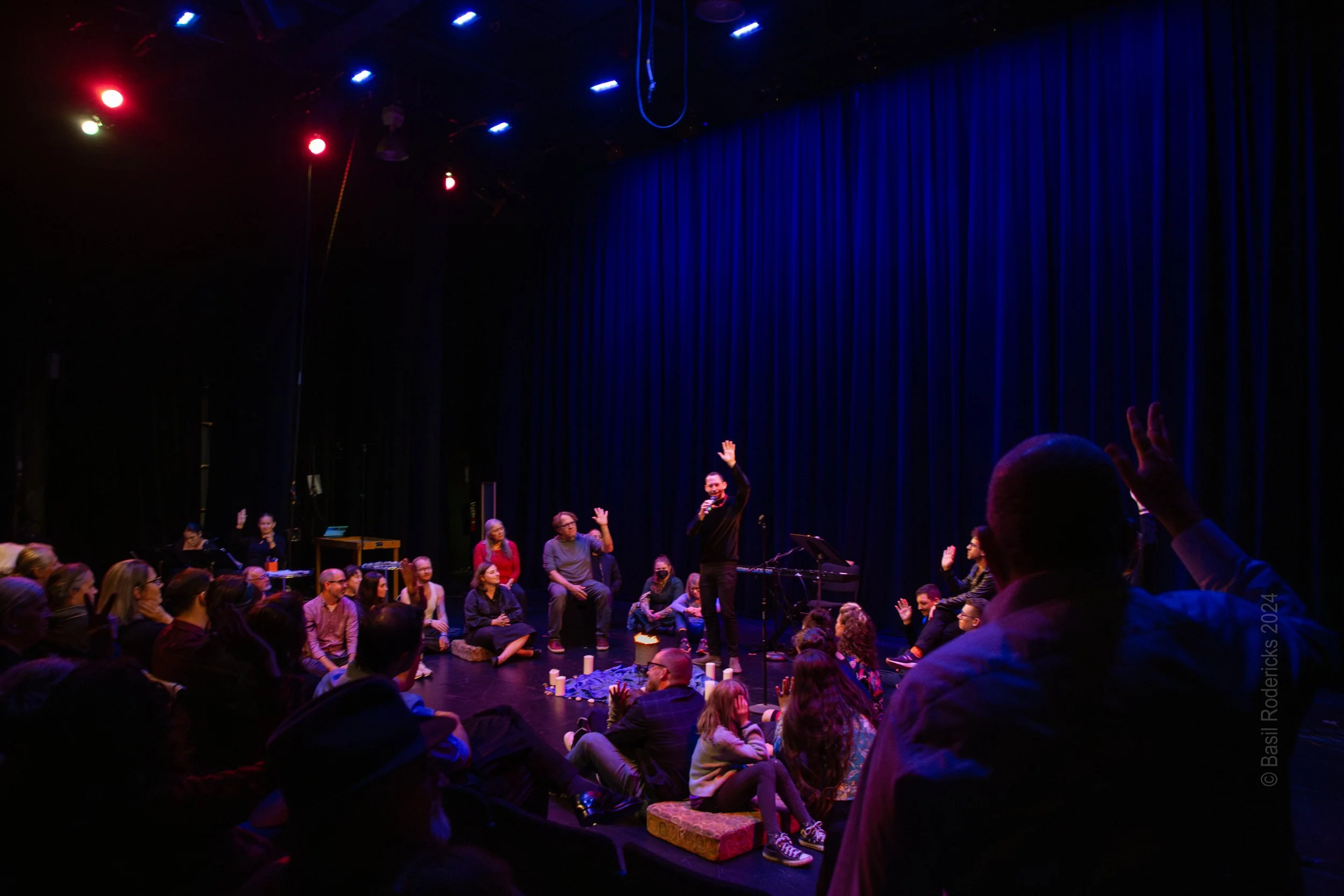 From "What Happens on Retreat" (solo performance) at 14th Street Y, photo by Basil Rodericks