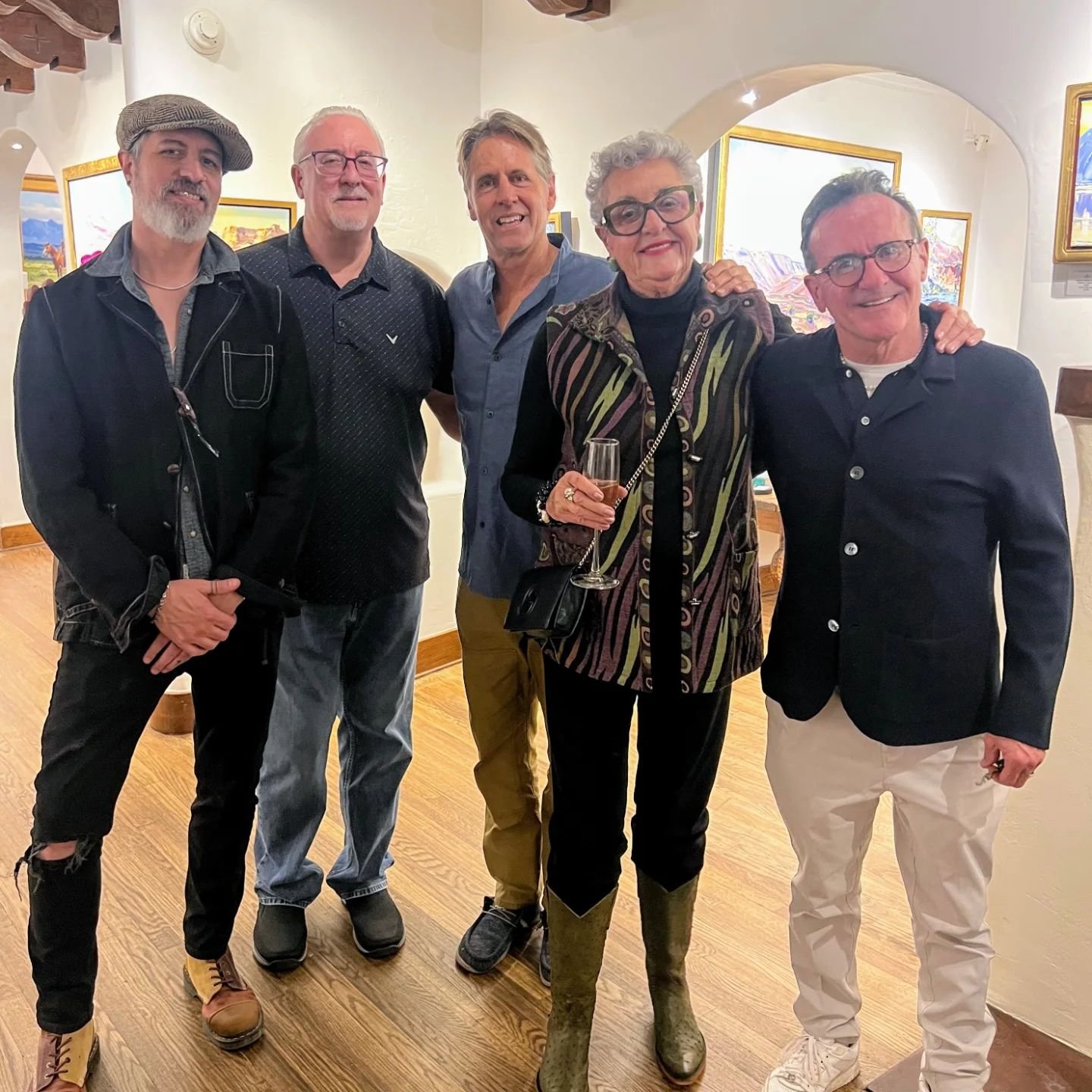 Celebrating with gratitude my artist friends who came to support me during my Solo Exhibition at Acosta Strong Fine Art Santa Fe. L-R photo (1) : Sean Michael Chavez,  Greg Allen,  R.E.Reynolds,  Evelyn Boren, and John B. Strong.  Photo (2): Paris De