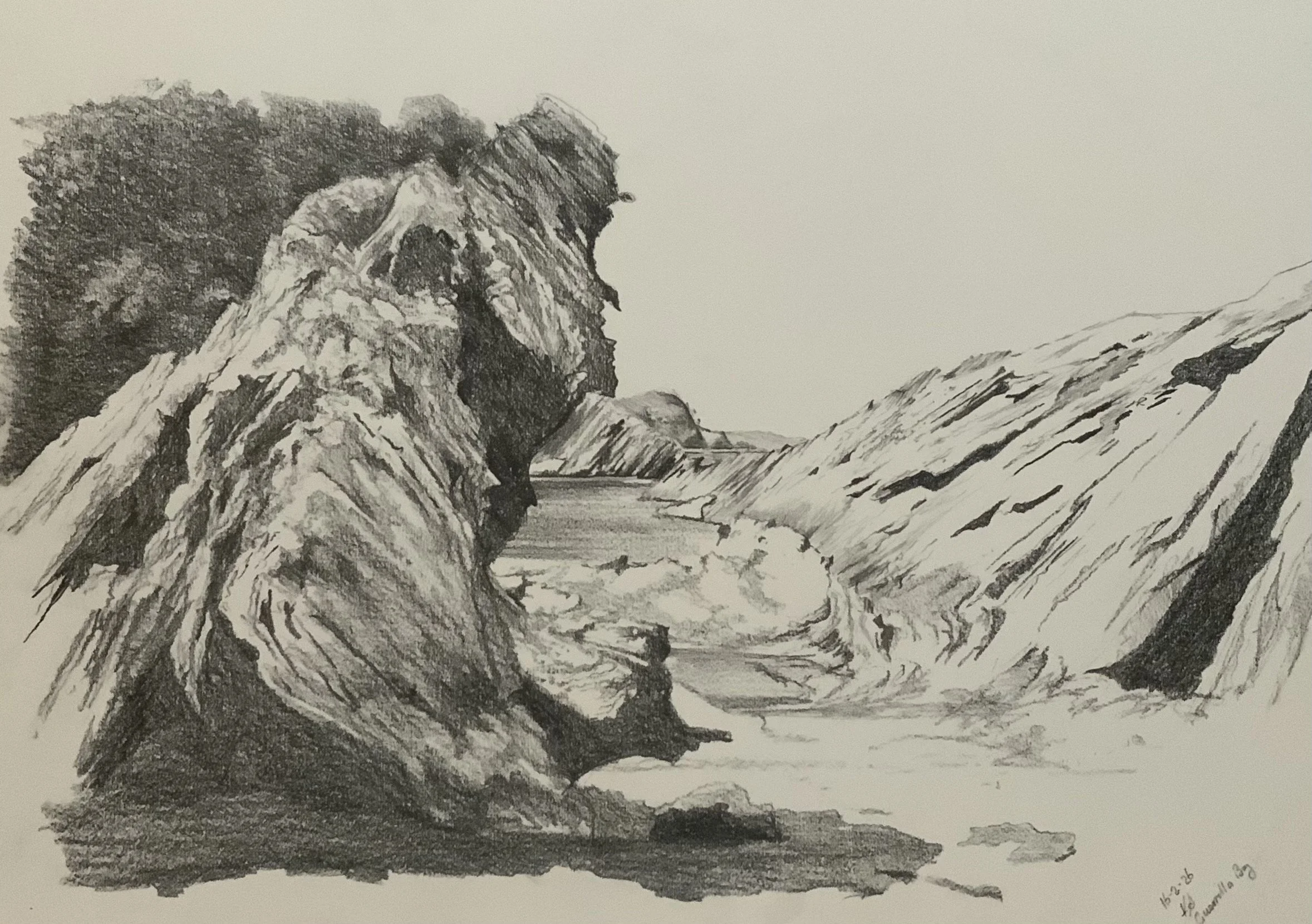 Guerrilla Bay, Low Tide, February 2026. 42cm x 59cm. Pencil on paper.