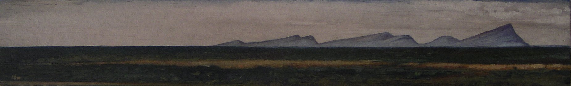 Panorama: fromWarupi Hill to Karrinyarra, oil on wood, 7 x 149