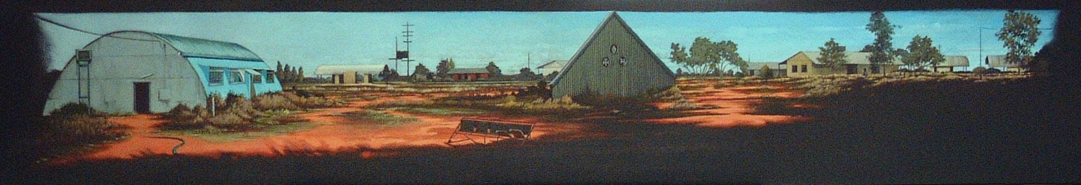 Papunya, Town Hall and Church, oil on canvas, 25 x 137