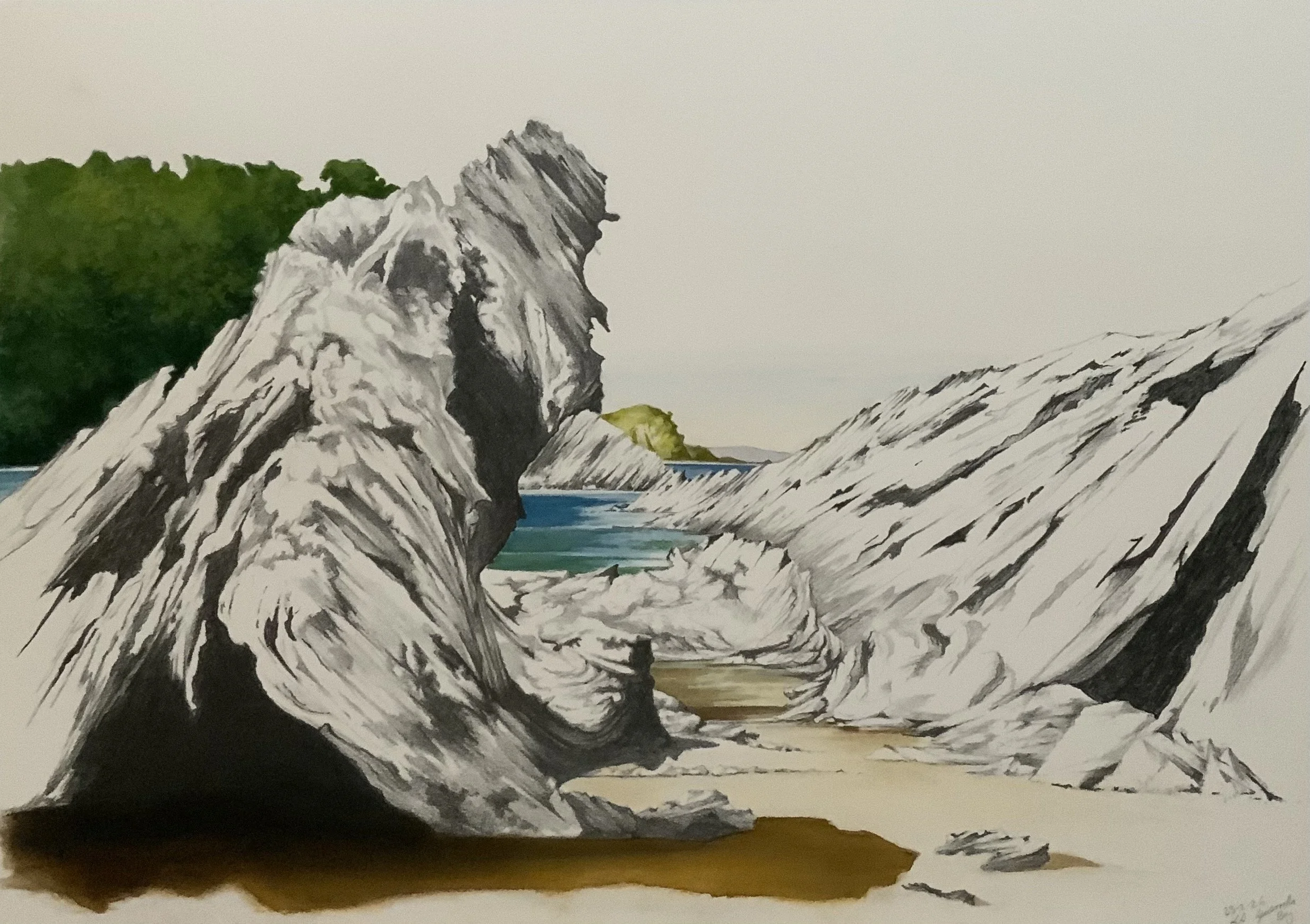 Guerrilla Bay, Low Tide, February 2026. 42cm x 59cm. Watercolour and pencil on paper.