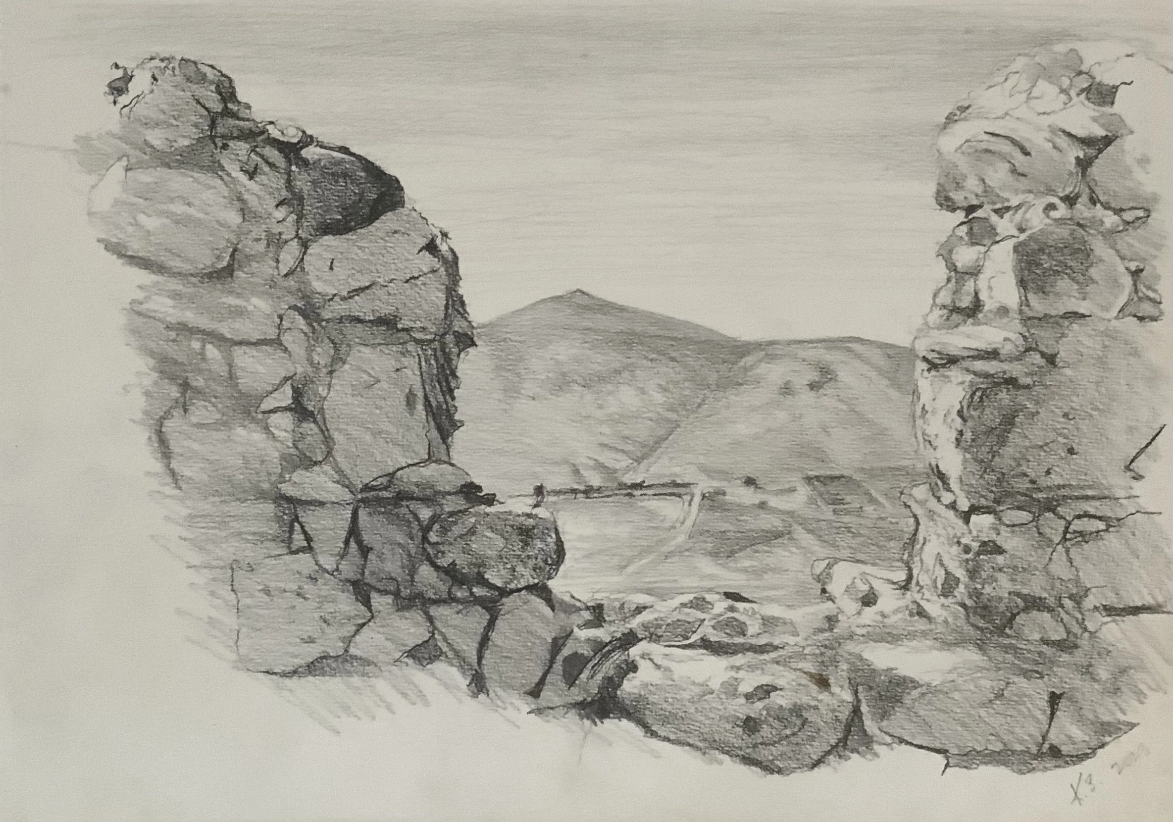 The Citadel at Chora, Kalymnos, May 2023. 30cm x 42cm. Pencil on paper.