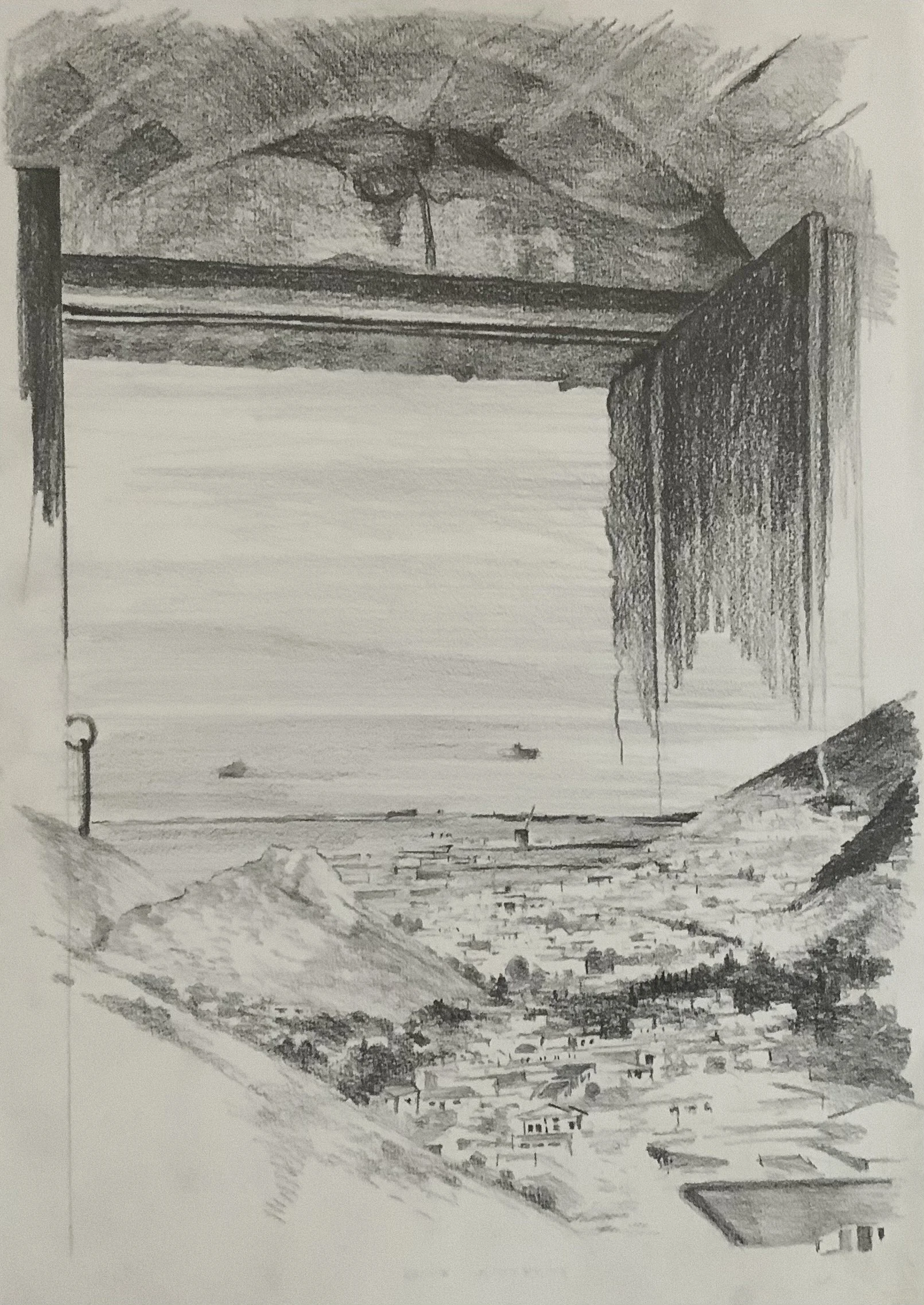 The Citadel at Chora, Kalymnos, May 2023. 30cm x 42cm. Pencil on paper.
