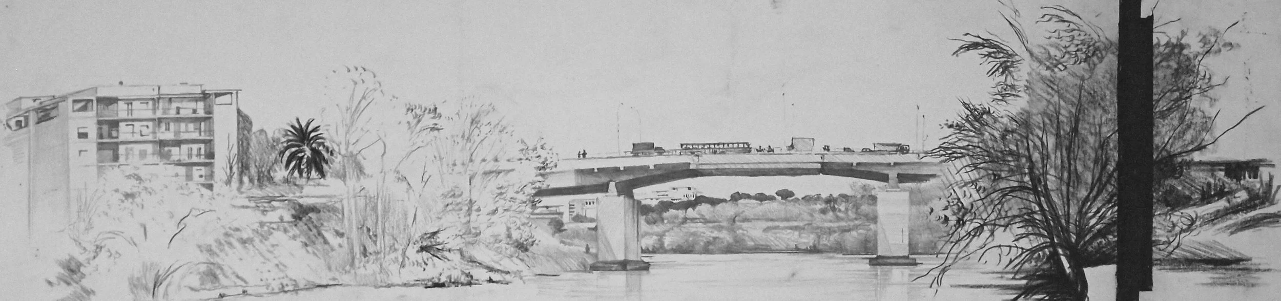 The Tevere (River Tiber), Looking North, 2, 2003. Pencil on paper.