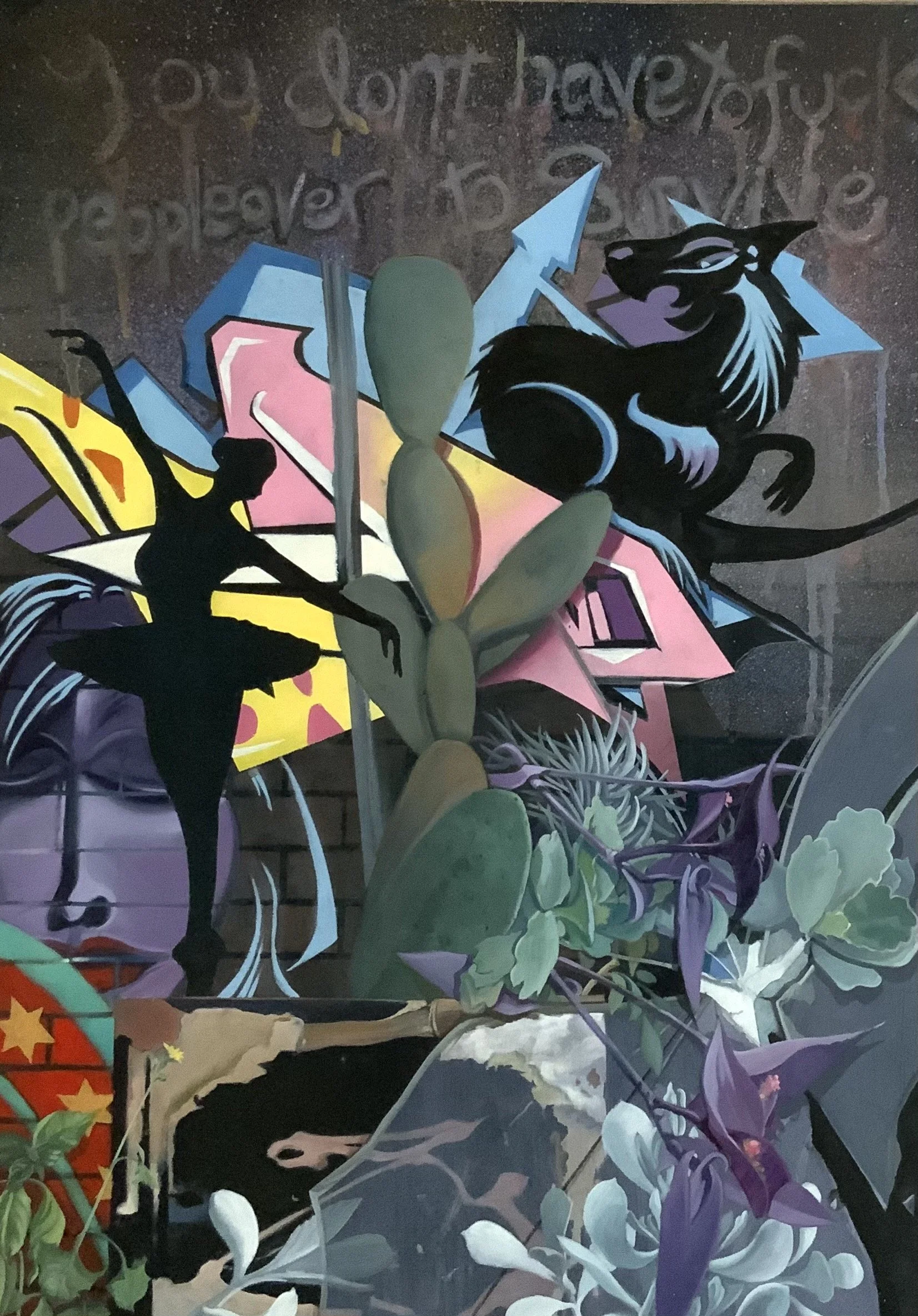 'You don't have to fuck / people over to survive'. 59cm x 42cm. Oil on canvas