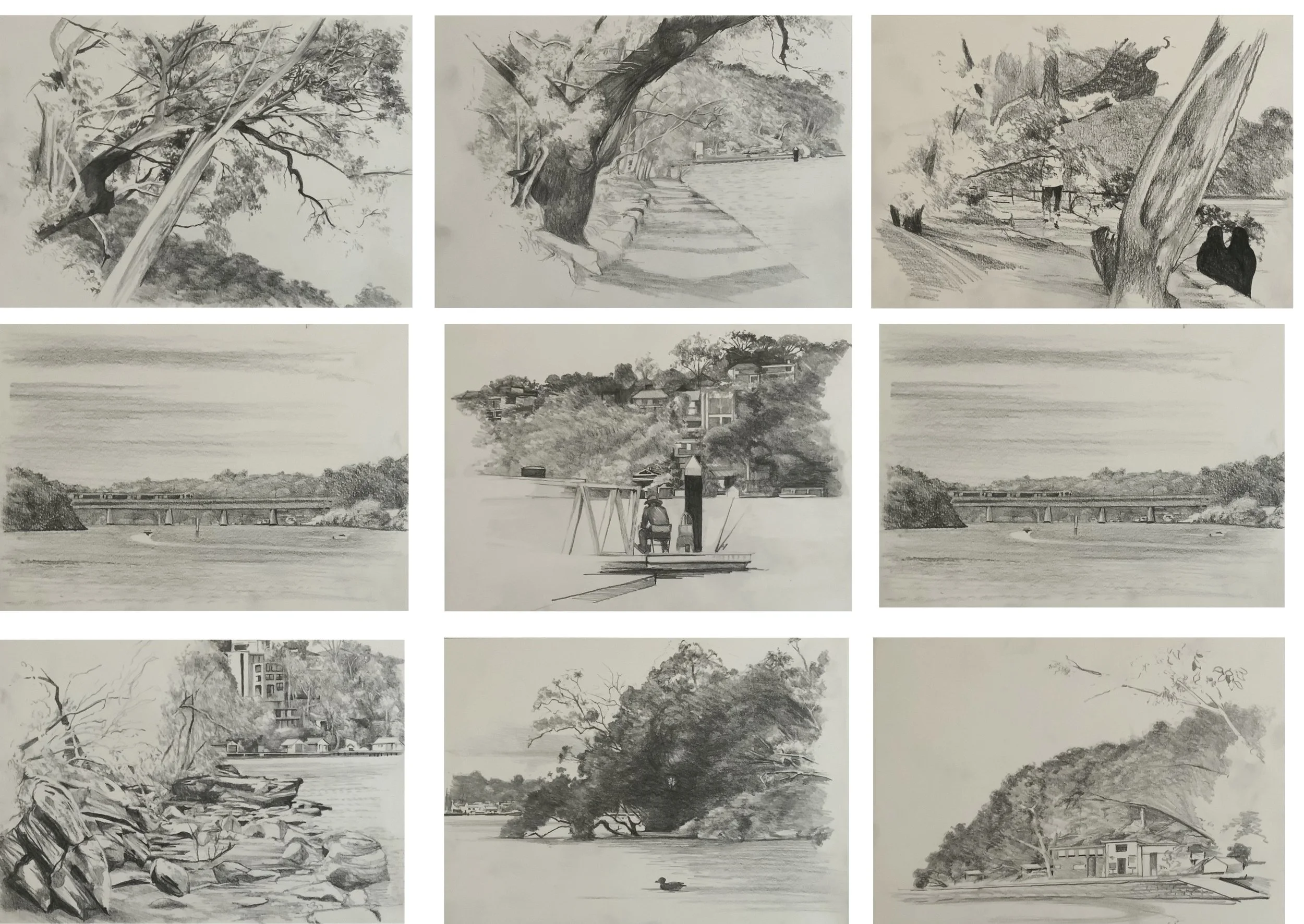 Oatley Park, Georges River, 2, 2025. 21cm x 30cm. Pencil on paper.