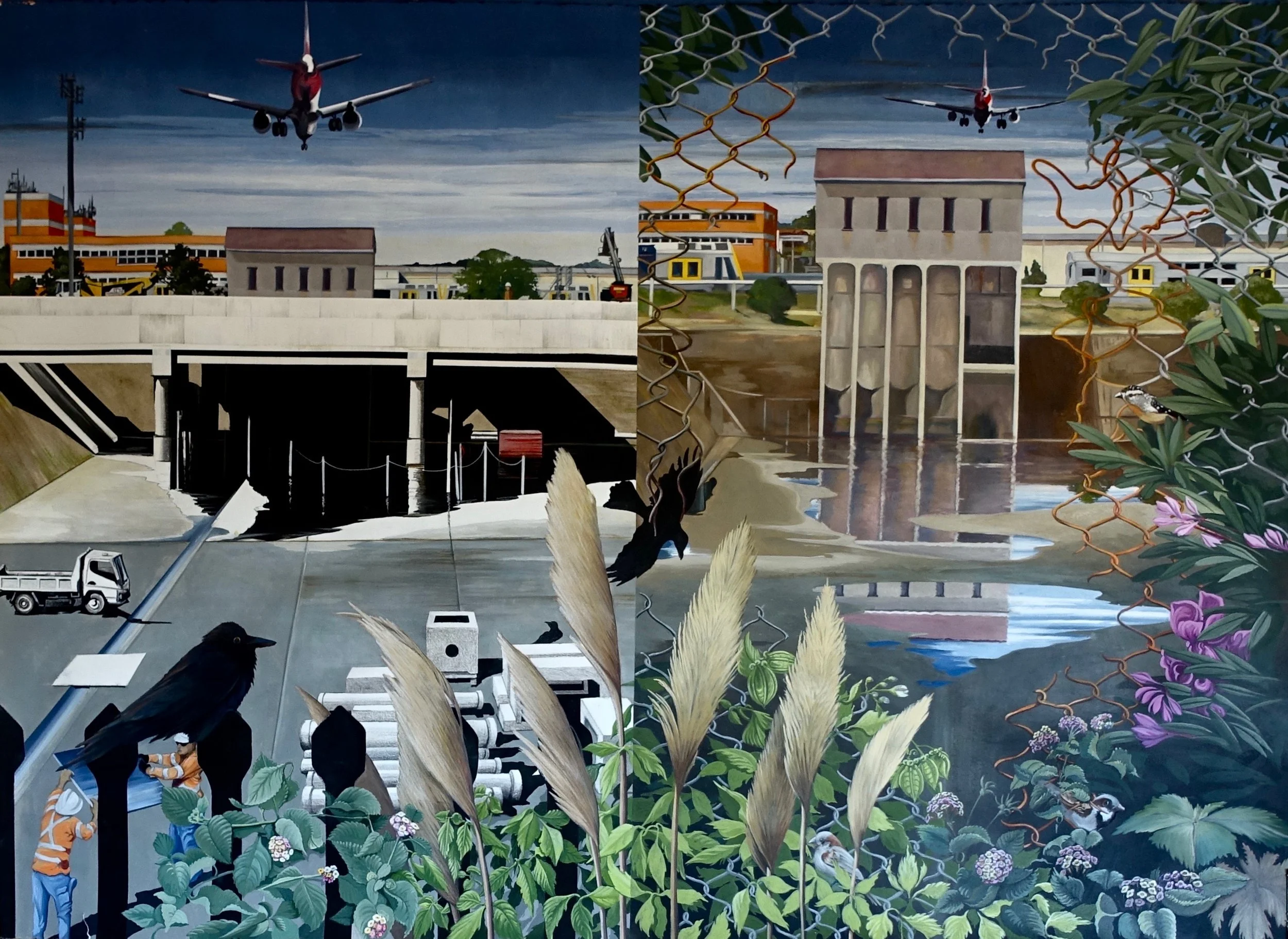 Reservoir, Sydenham. 75cm x 112cm. Mixed medium on paper.