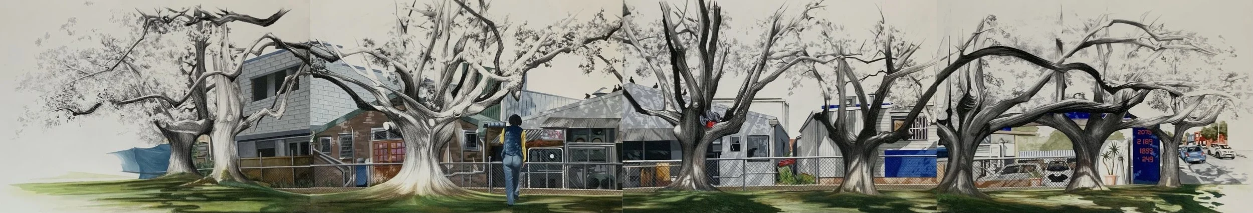 Wicks 1. 42cm x 236cm. Mixed medium on paper.