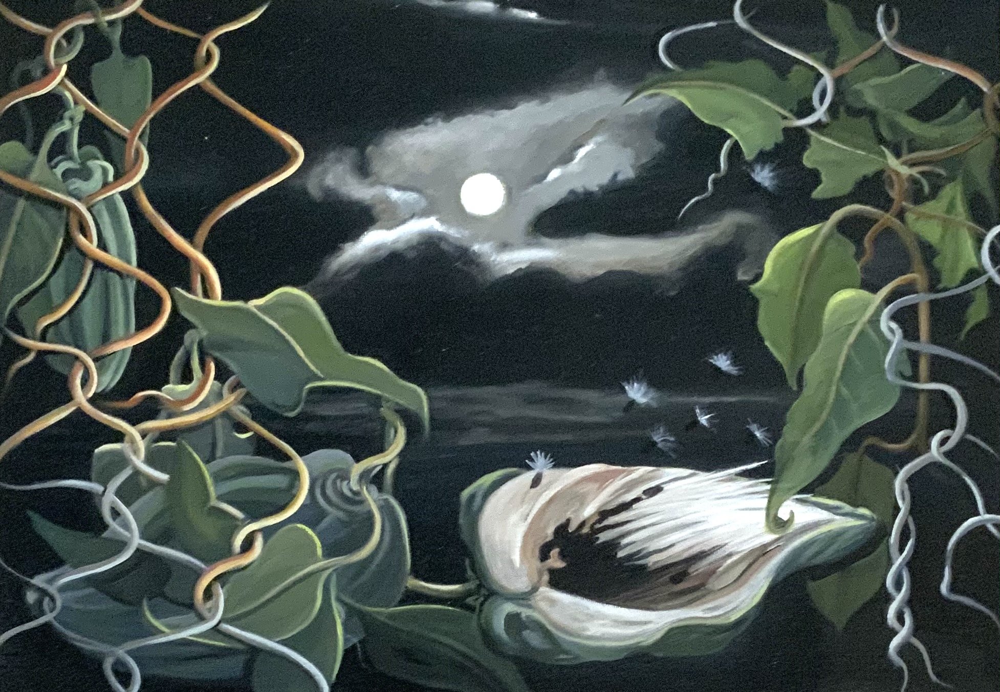 Invasion of the Triffids by Full Moon. 21cm x 30cm. Acrylic on paper