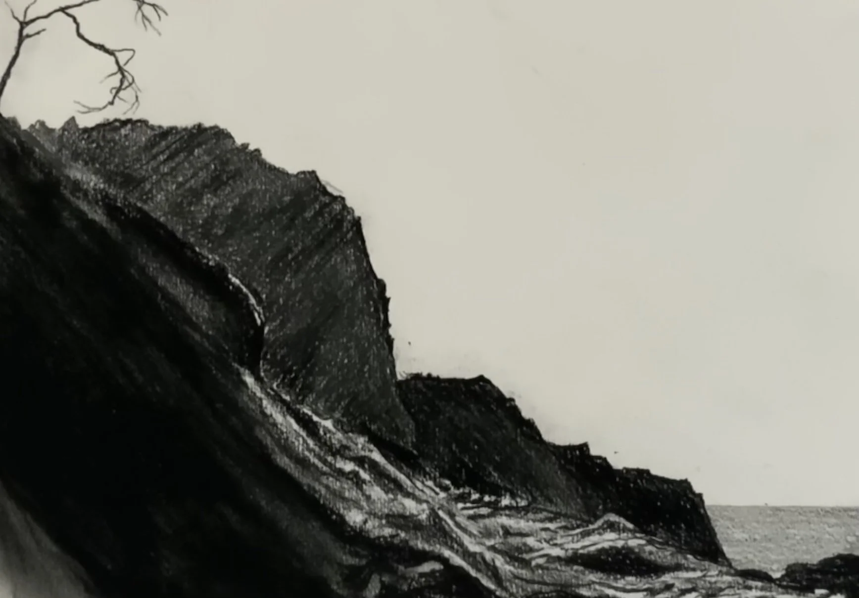 Guerrilla Bay 3. 21cm x 30cm. Charcoal on paper.