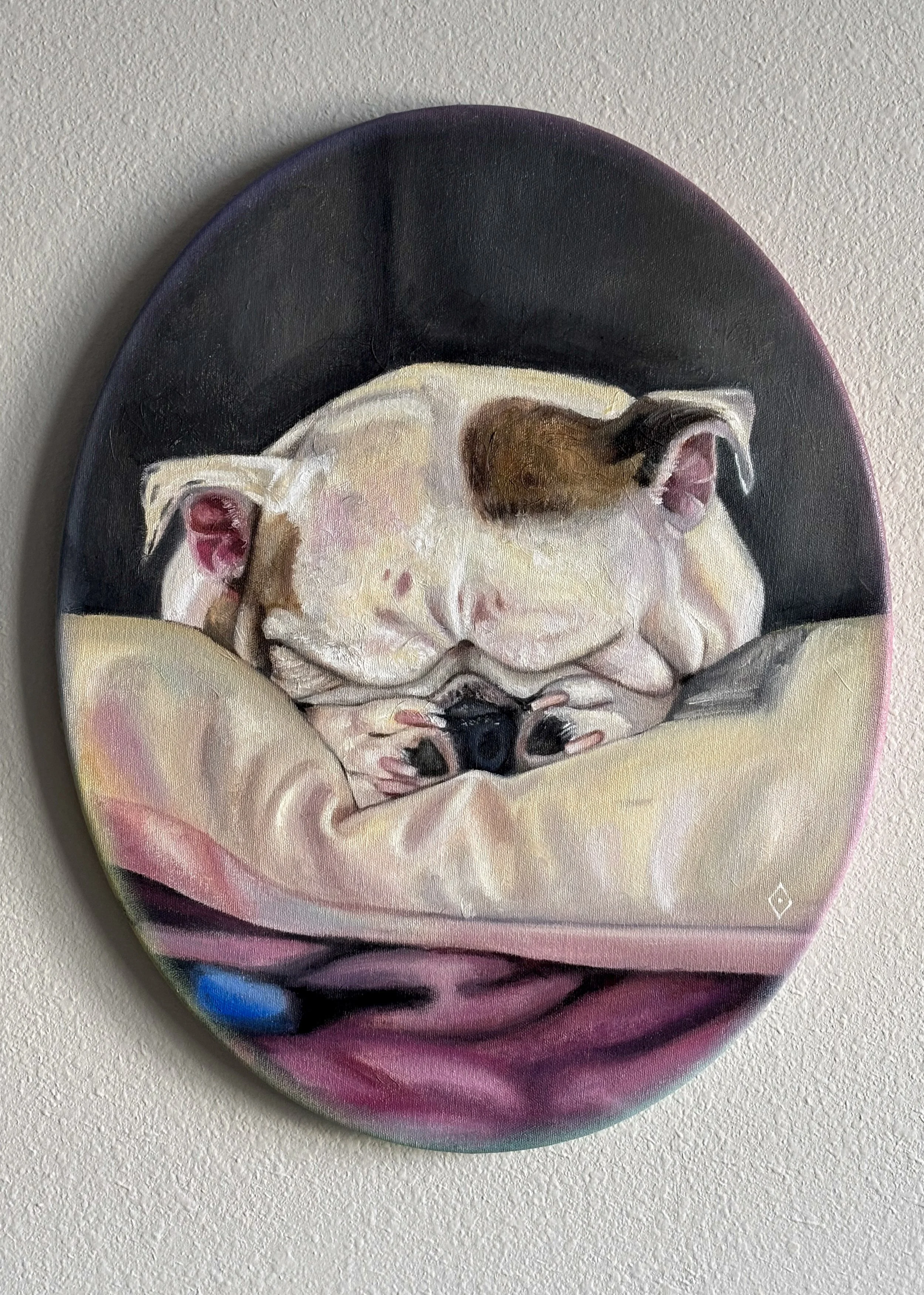 Laika, oil and fur on canvas.