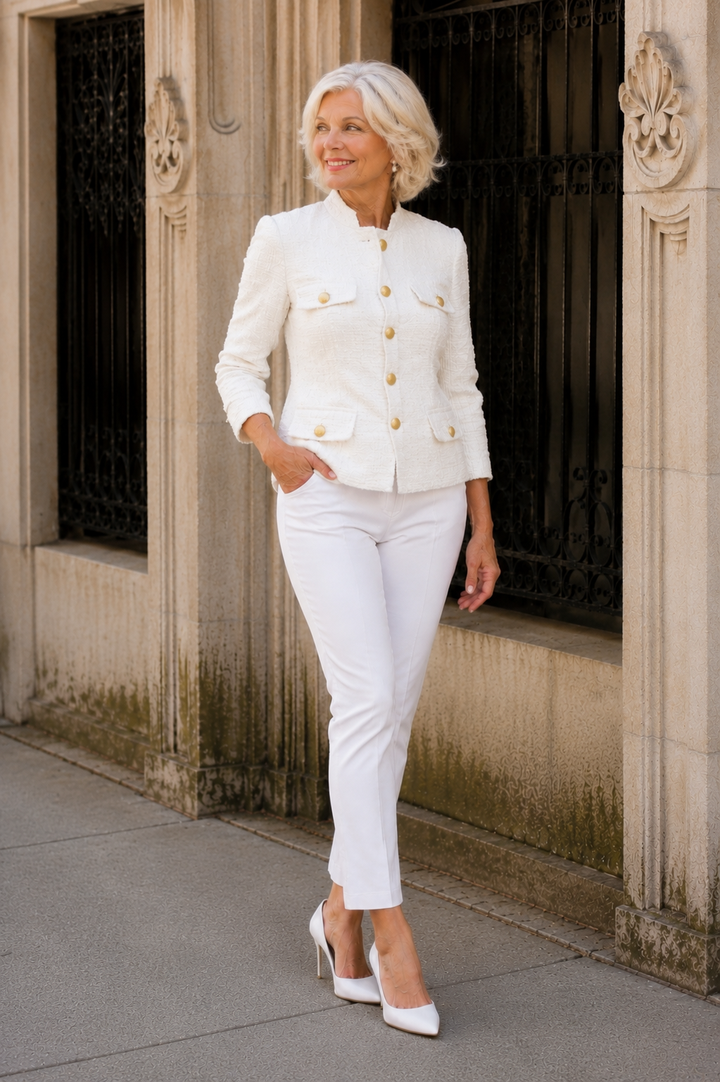 Style MP-7379 Julia Jacket in White Tweed