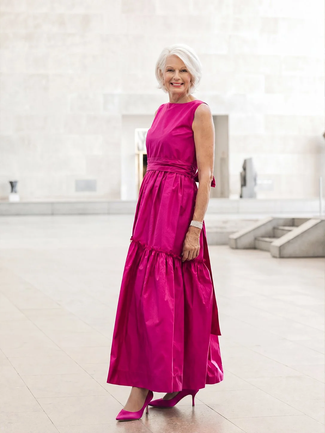 Style MD-845 Hoyt Dress in Silk Taffeta Fuchsia