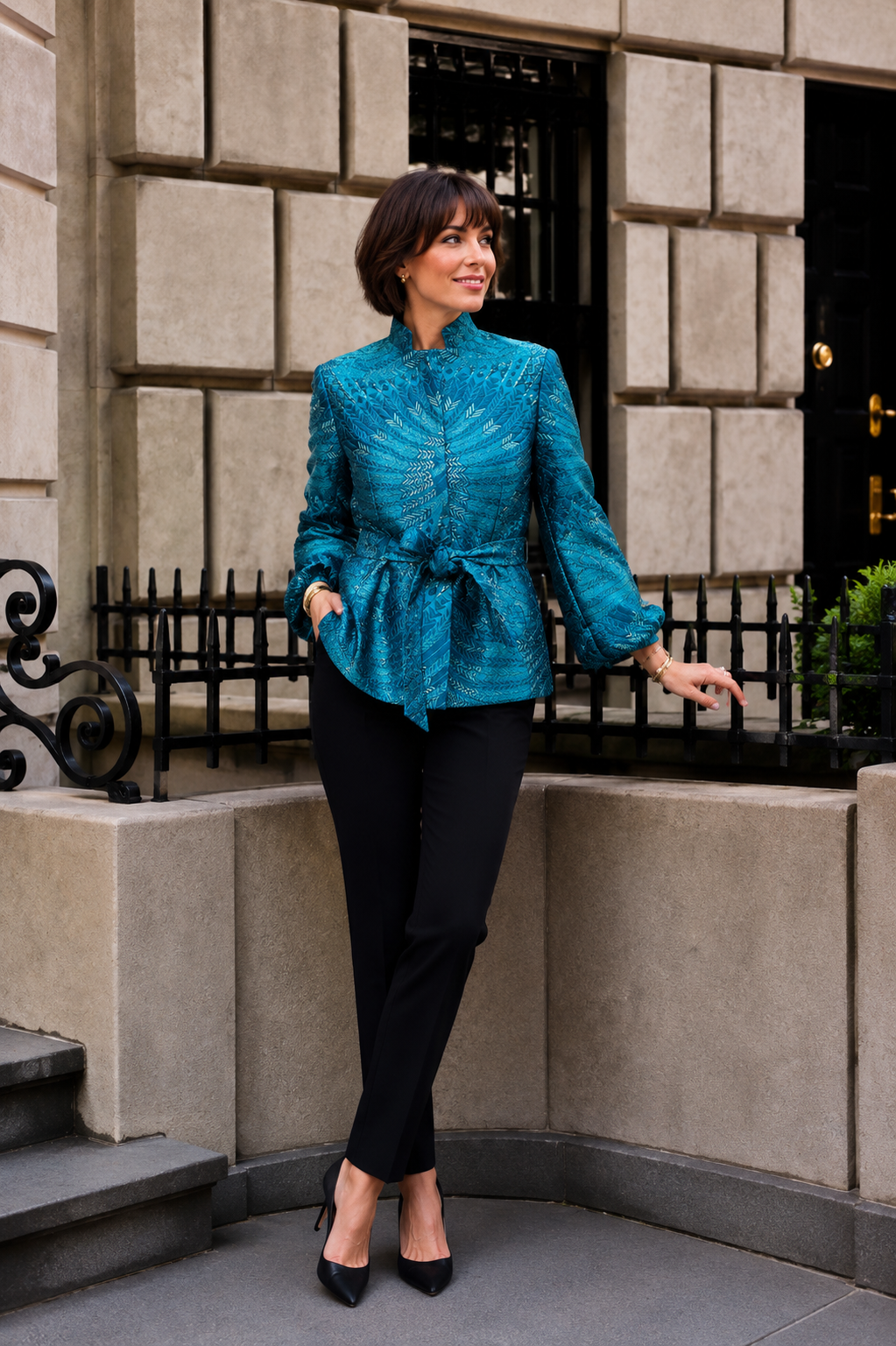 Style MP-345 Ekat Jacket in Teal Italian Brocade