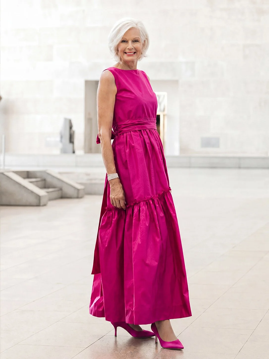 Style MD-845 Hoyt Dress in Silk Taffeta Fuchsia