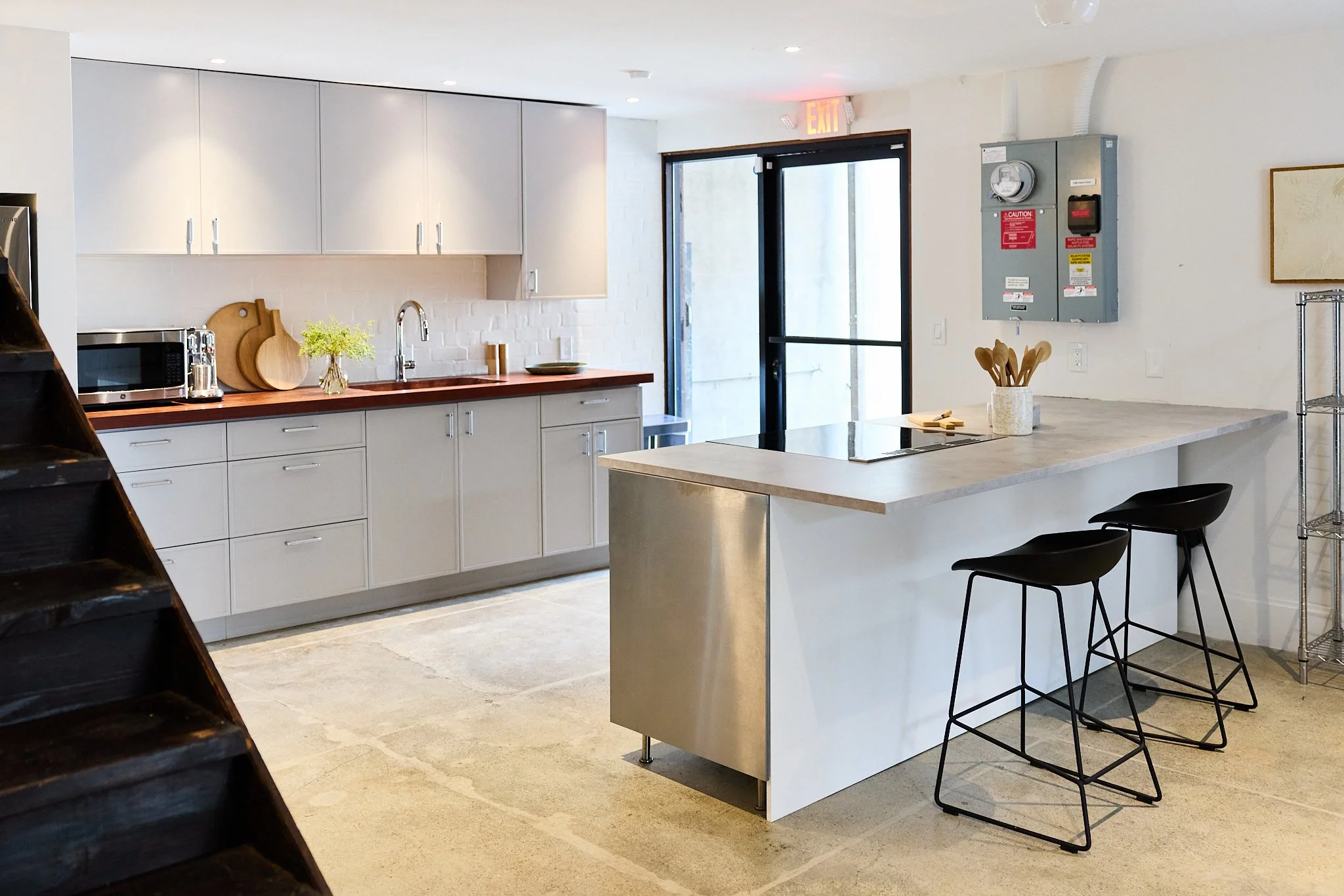 The kitchen with easy access from our locked driveway