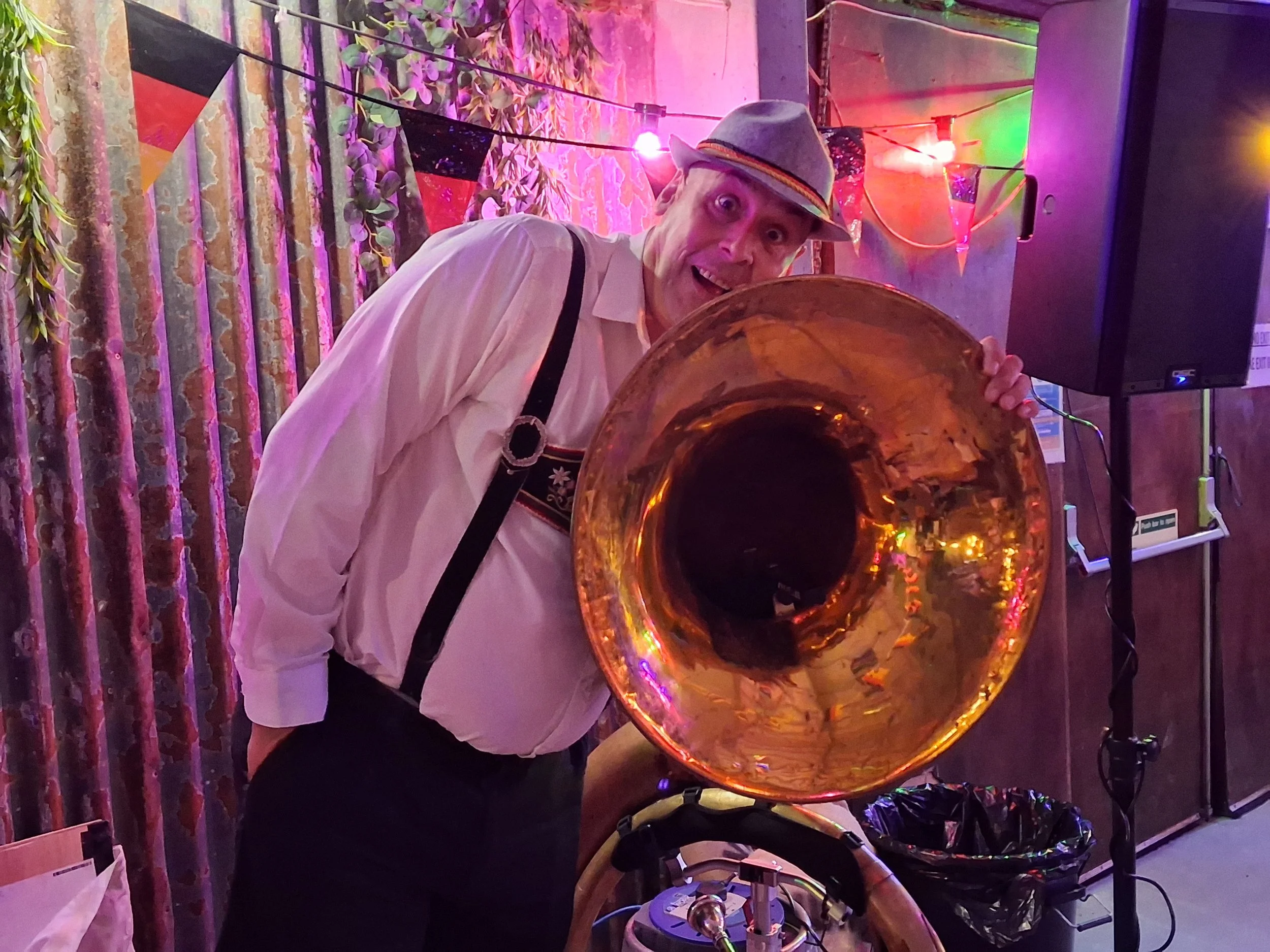 Oompah band Sousaphone player,  with Yorkshire's favourite Oompah band