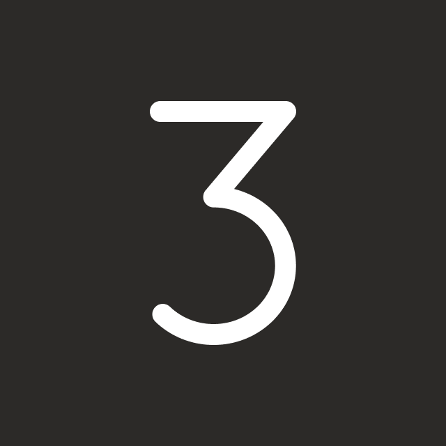 Number three in white on a black background.