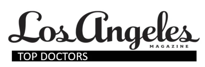 Los Angeles Magazine cover featuring the title and a black bar with white text reading 'Top Doctors'.