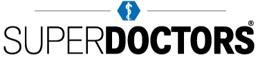 Healthcare icon with a caduceus symbol inside a hexagon above a stylized human figure.