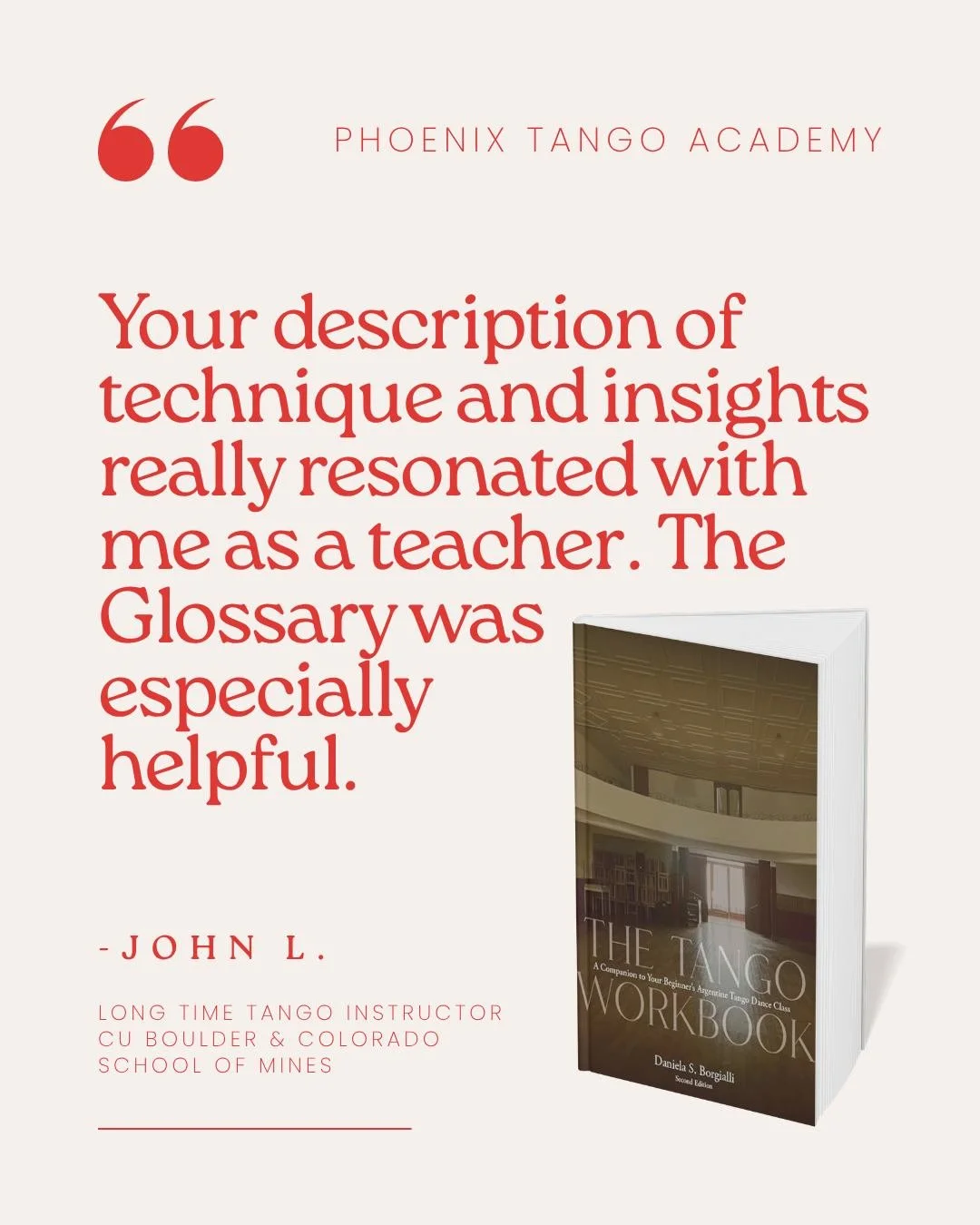 We love hearing where The Tango Workbook travels and the conversations it creates along the way. ❤️📖

Recently, longtime tango instructor John Lynn, who has taught at CU Boulder and the Colorado School of Mines for many years, borrowed a copy and sh
