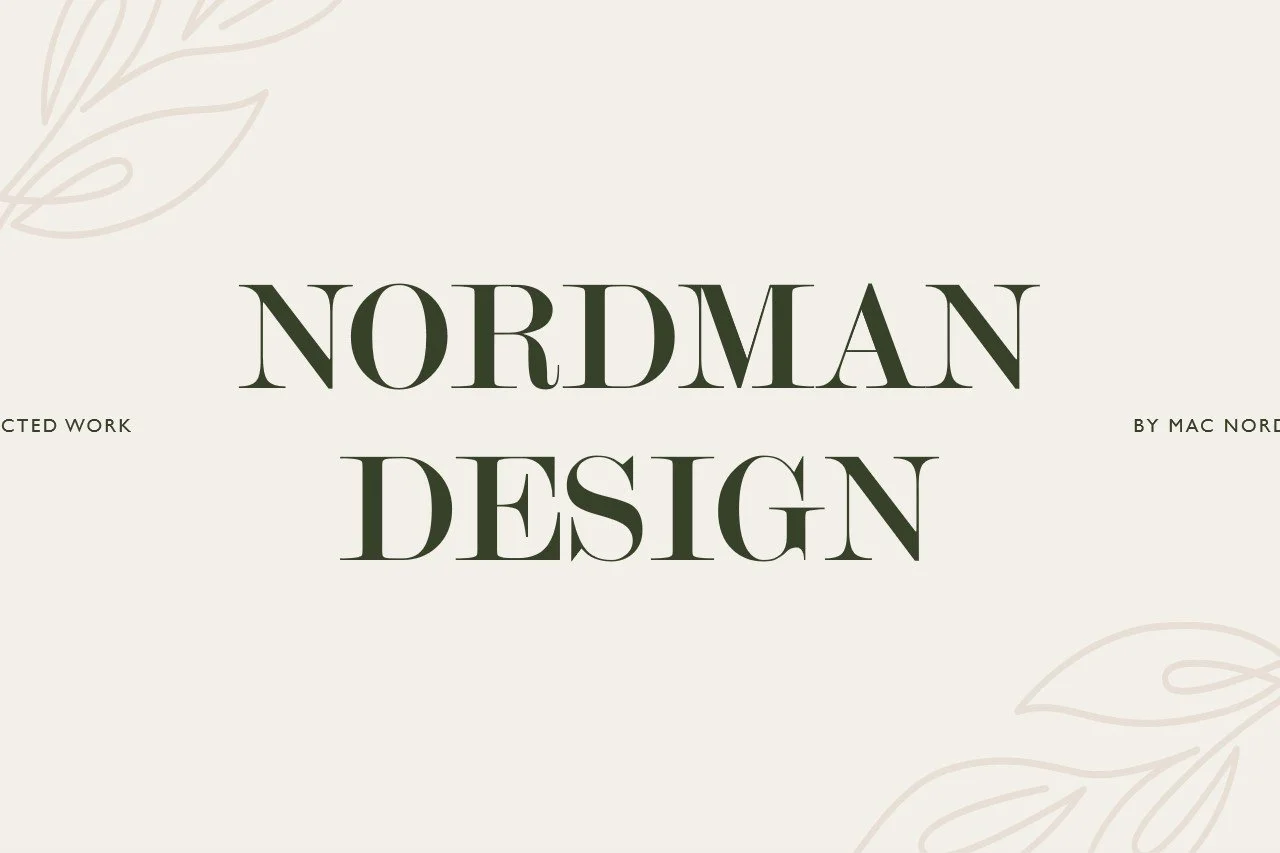 Cover page with the text 'Nordman Design' and decorative leaf graphics.