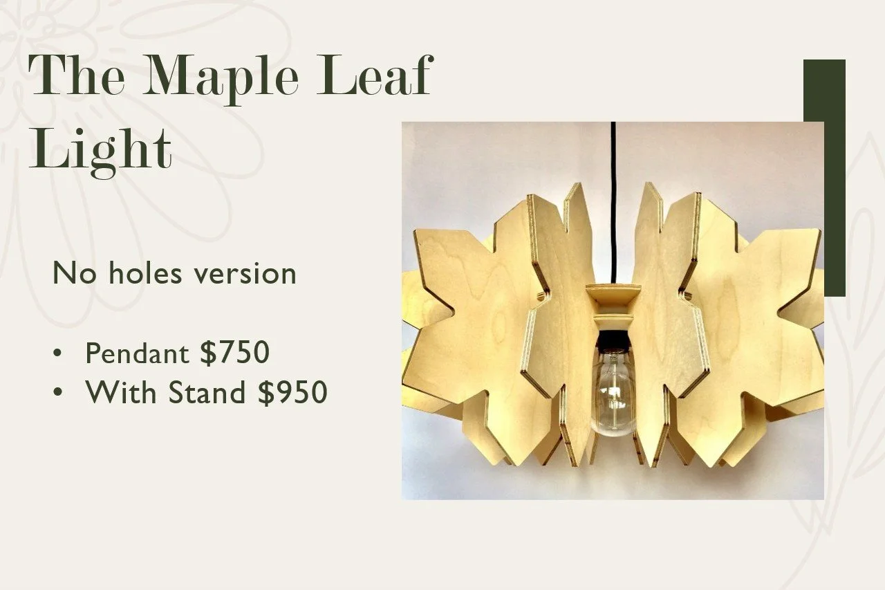 A wooden butterfly-shaped light fixture with a hanging light bulb in the center, displayed on a white background with text describing the product and pricing