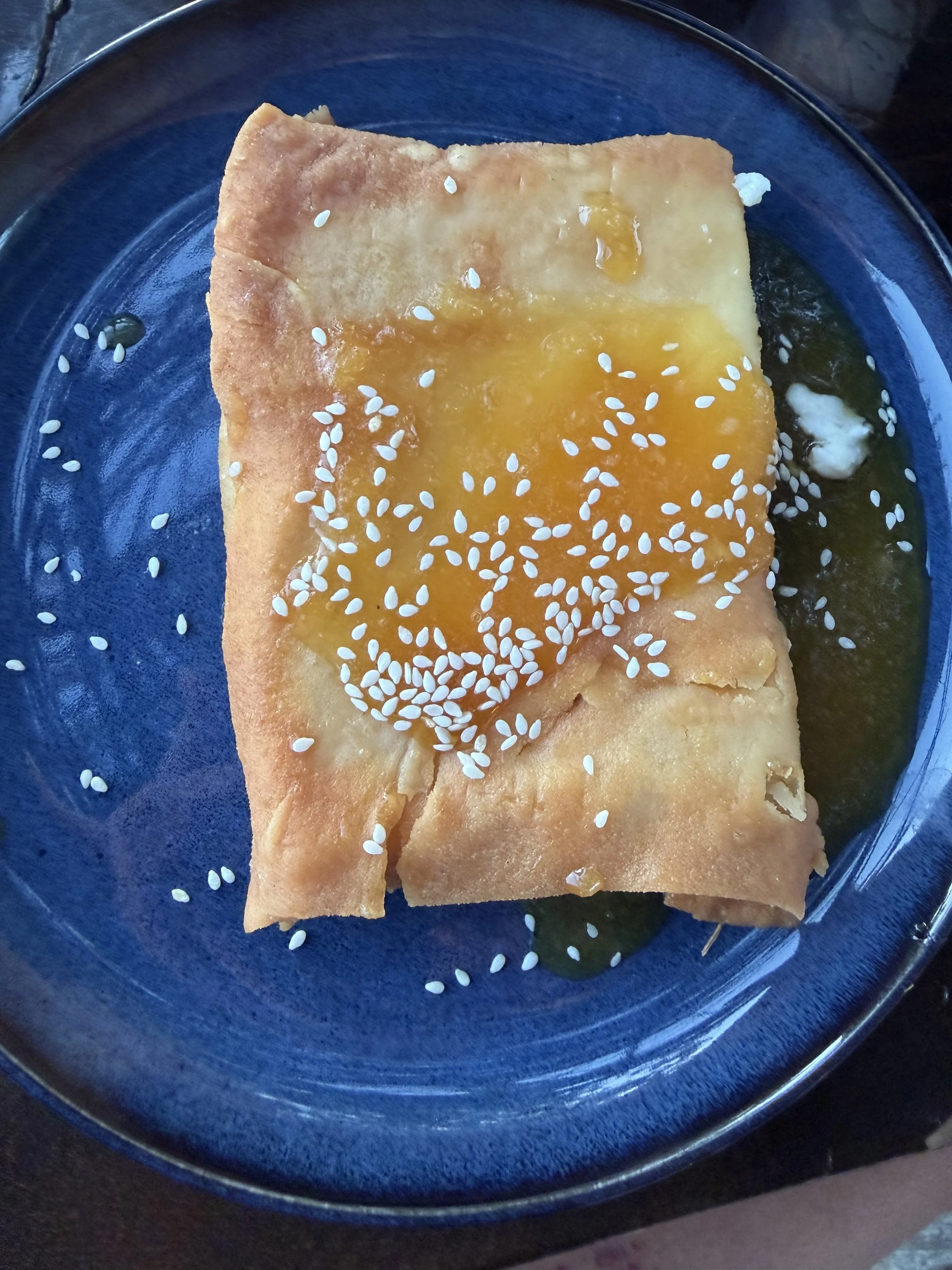 Naoussa, honey and cheese in phyllo