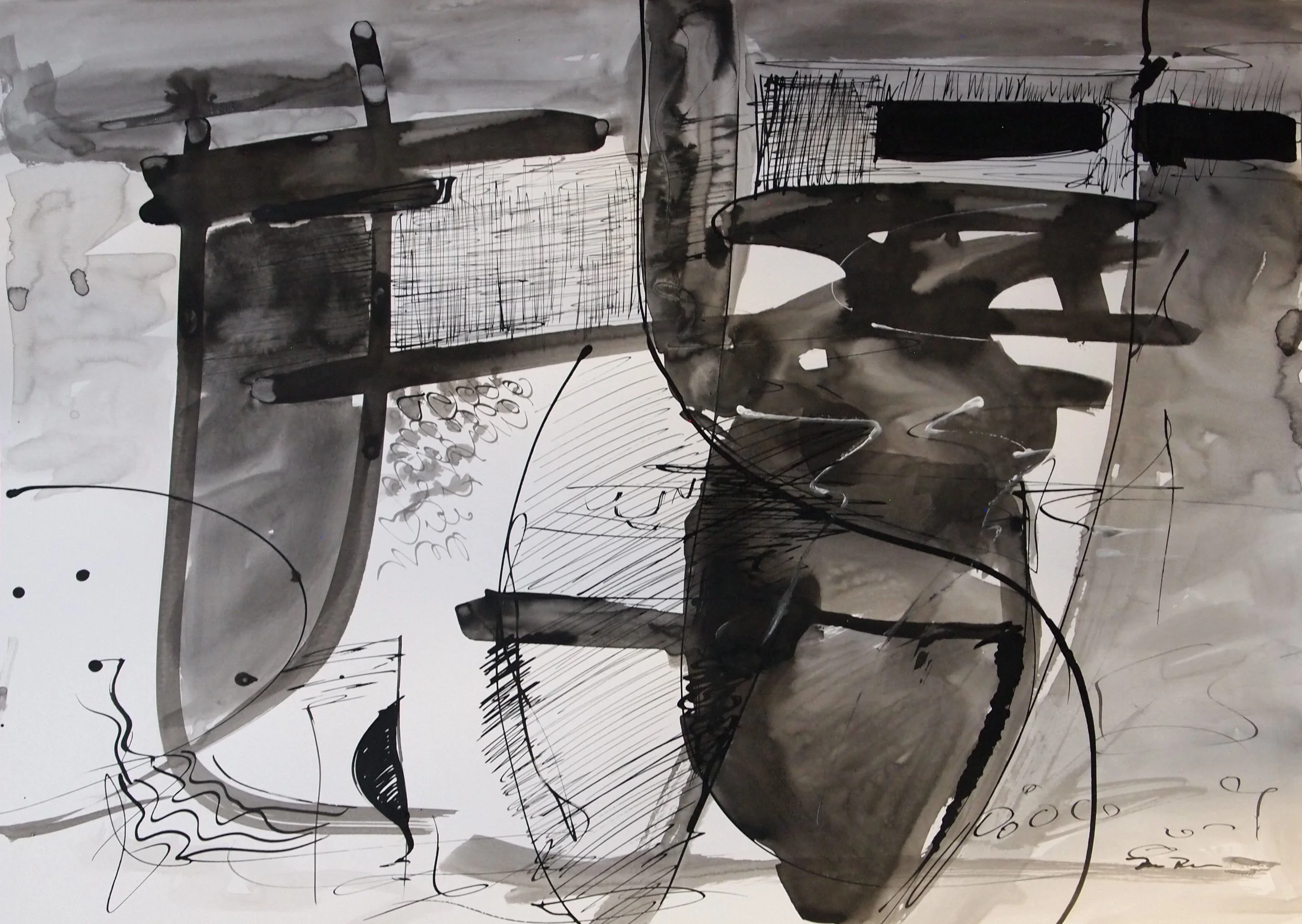 Racing Underground, india ink on board 24x18