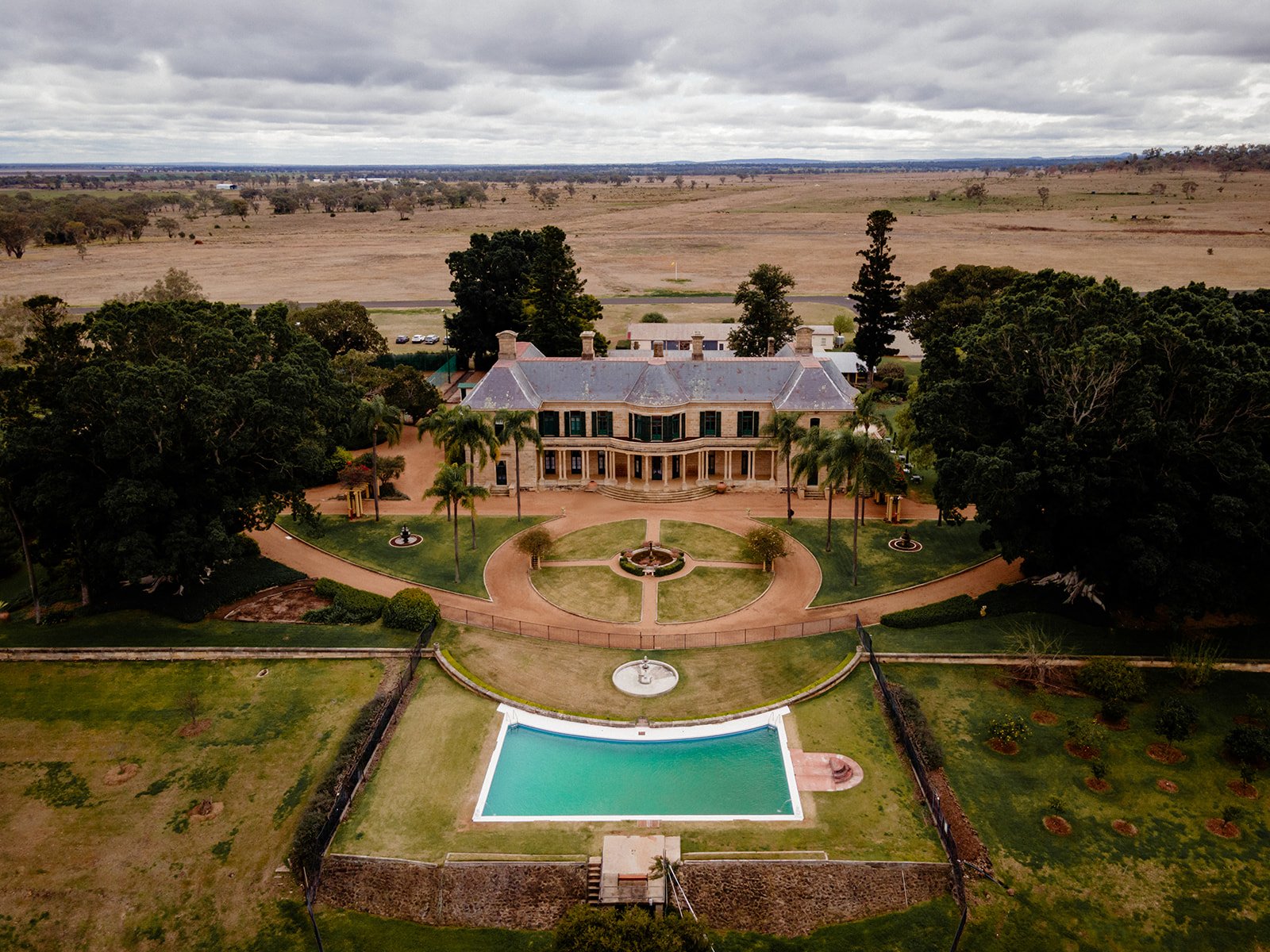 Aerial drone shot of Jimbour House and grounds, Darling Downs Queensland — Sean Reefman Photography