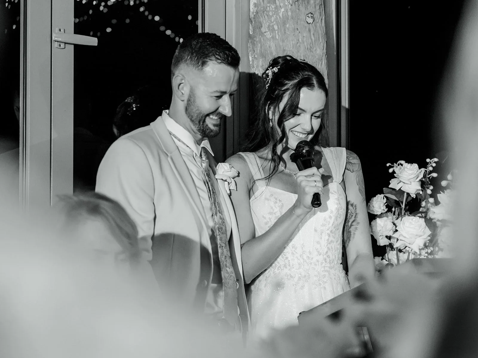 James giving his speech during the reception in black and white — Sean Reefman Photography