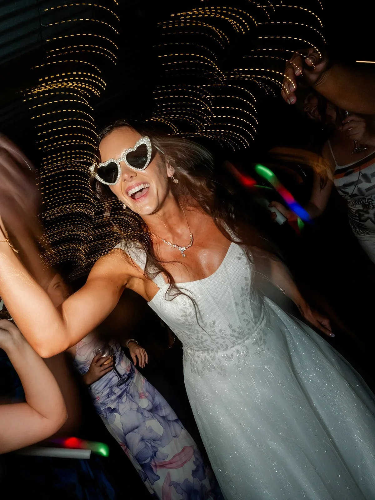 Chloe dancing with sunglasses on during the reception party — Sean Reefman Photography