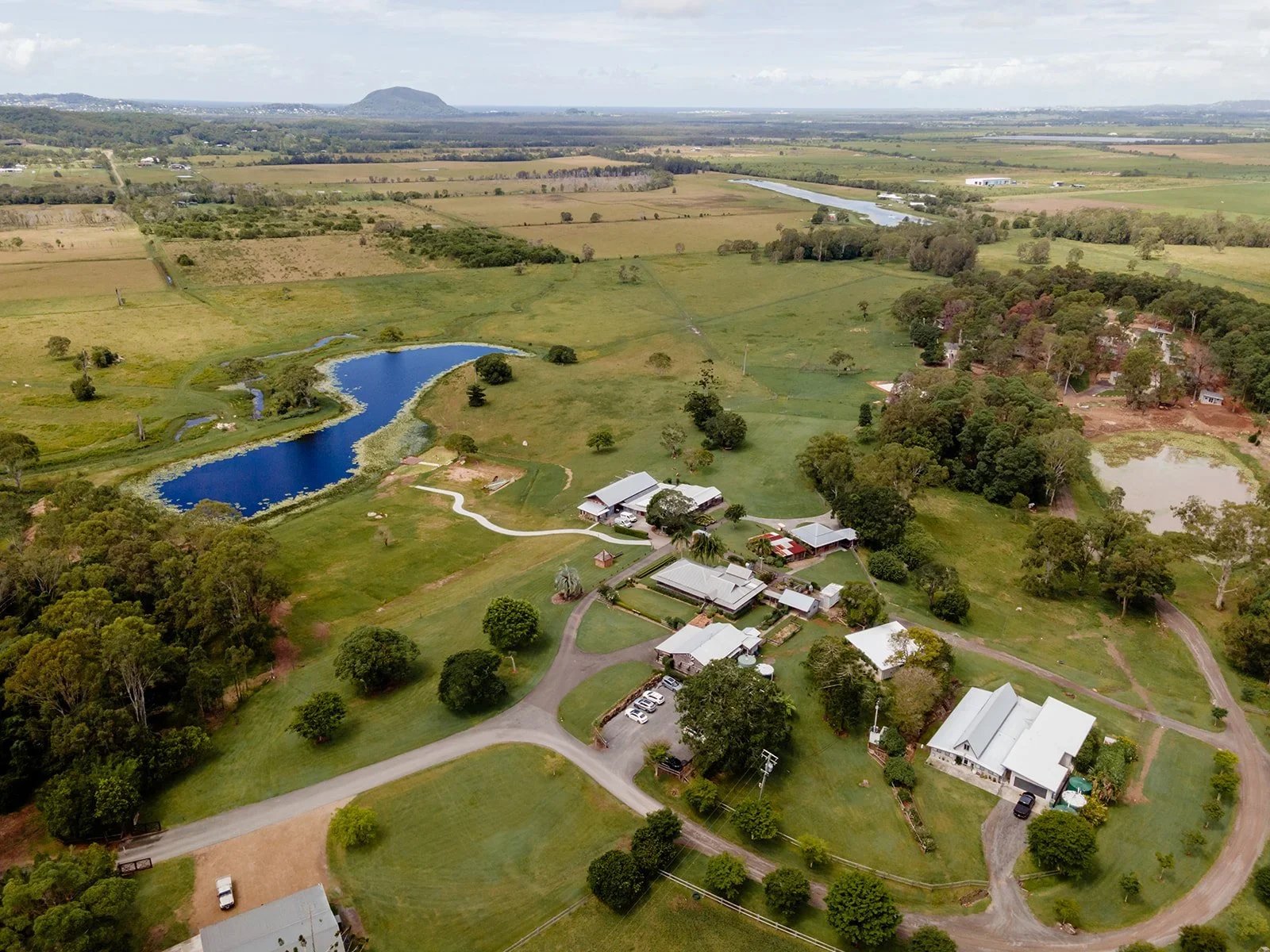 Aerial drone view of Yandina Station wedding venue grounds and surrounding countryside — Sean Reefman Photography