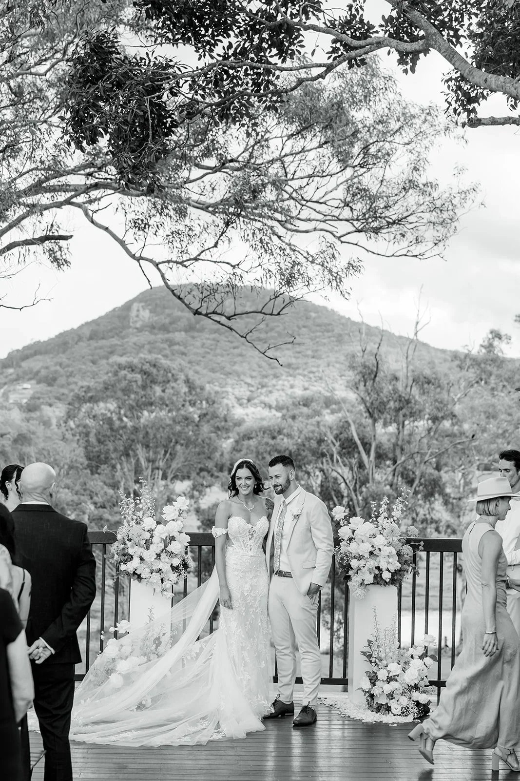 Ceremony with a mountain backdrop captured in black and white — Sean Reefman Photography